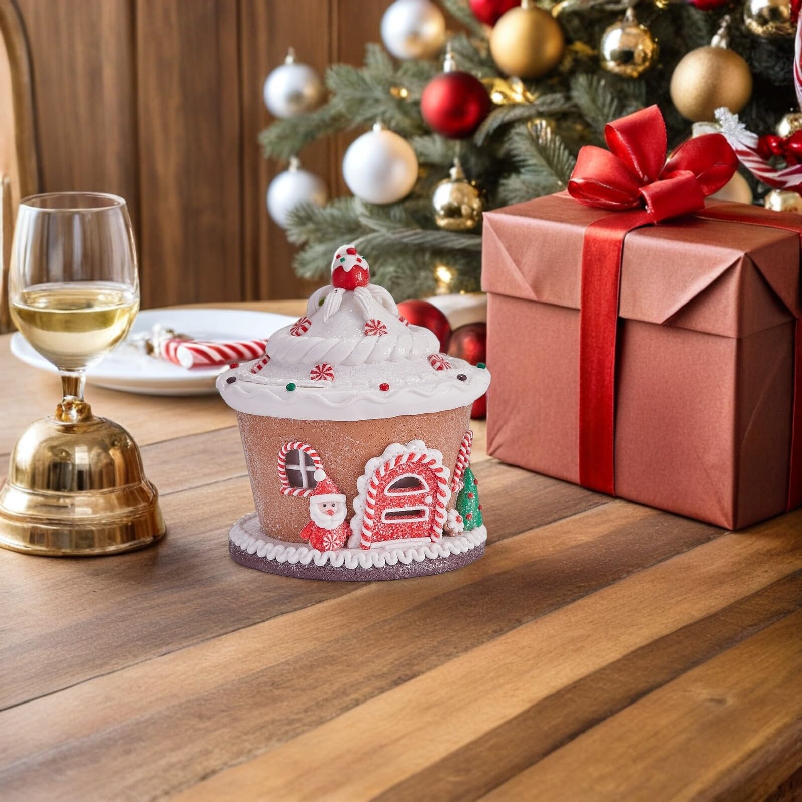 BESPORTBLE Centrotavola Natale Castello in Resina con Luce LED Decorazione Tavolo Festiva per Case di Villaggio Miniatura e Ornamenti Natale Rustici