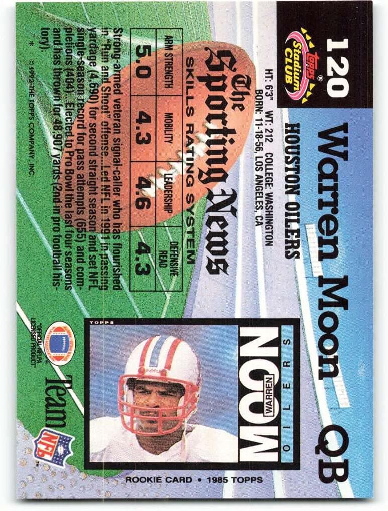 1992 Topps Stadium Club #120 Warren Moon Houston Oilers NFL Football Card NM-MT