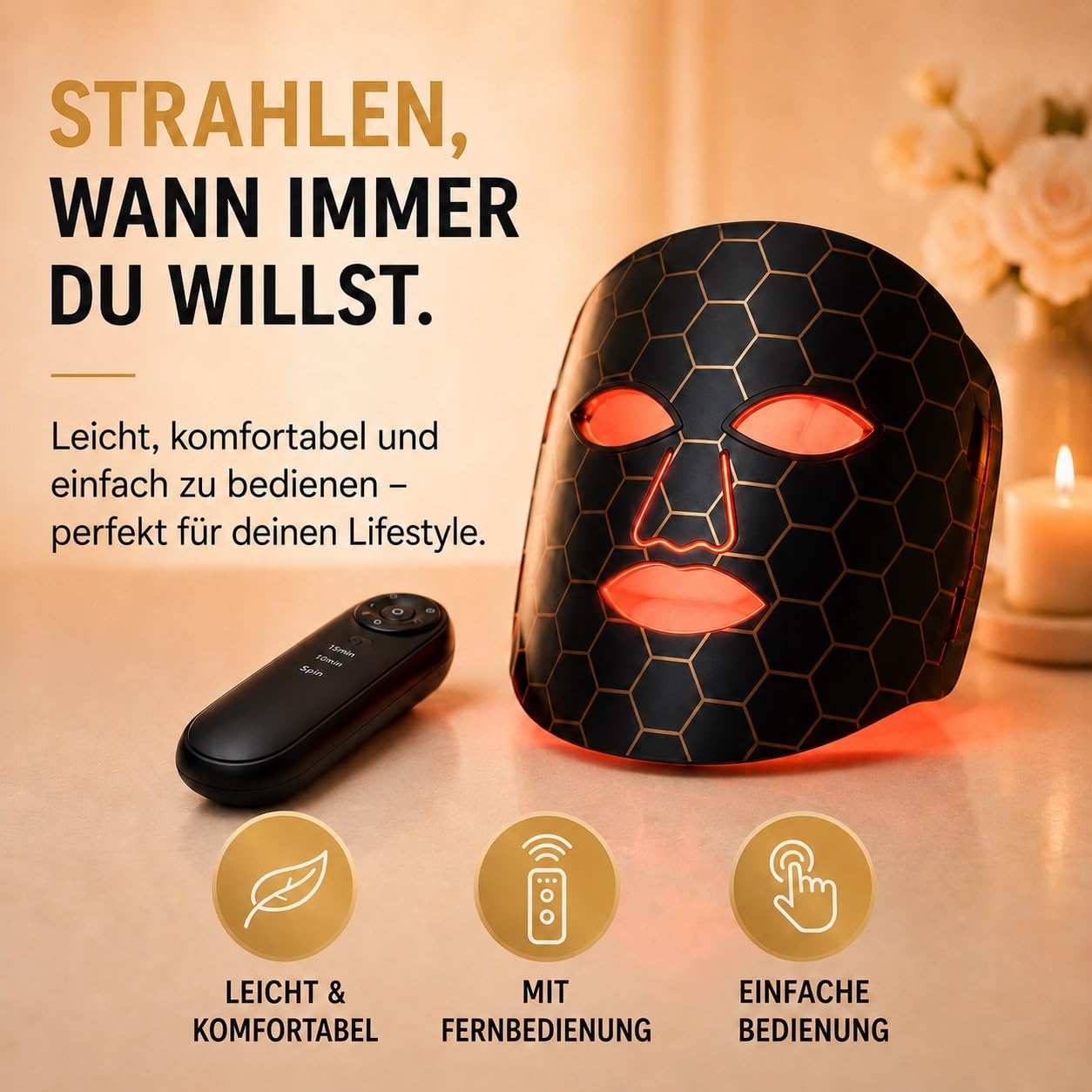 LED Gesichtsmaske Lichttherapie, Geprüfte Qualität, 7 Farben, 850nm NIR, Rotlicht für straffe Haut, Anti-Aging Beauty Maske mit Fernbedienung & Augenschutz