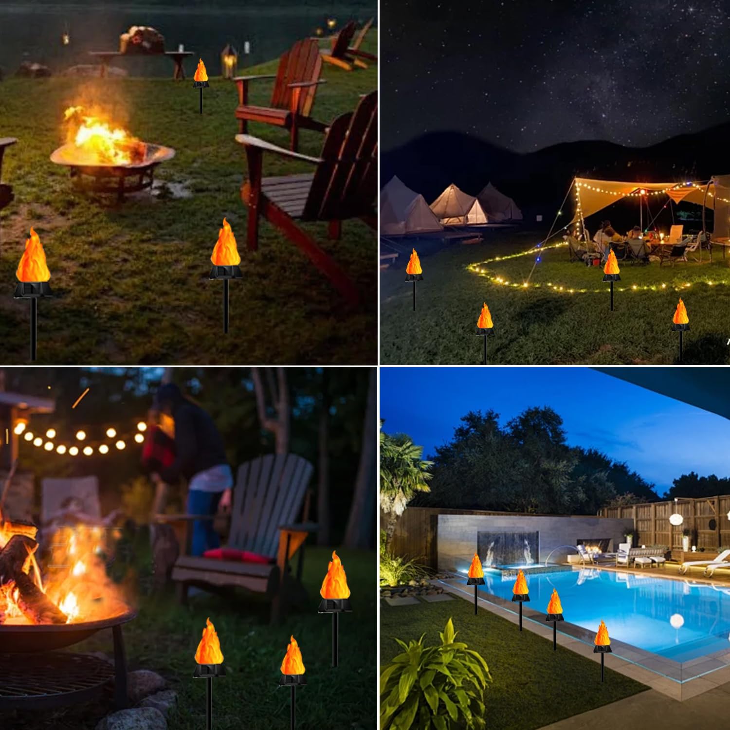 DS&DV 2 Packs Solar Panel Ground Flame Light,Waterproof Flickering Flameless LED Lights, Garden Road Plug-in Lighting for Camping,Landscape Courtyard Décor (Ground Flame Lamp)