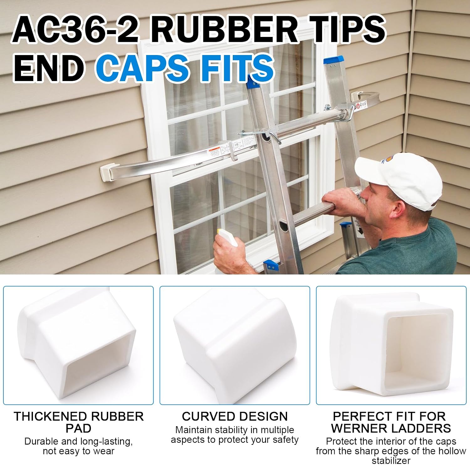 AC36-2 Ladder Stabilizer Replacement Rubber End Caps Fits for Werner Ladder | Extension Ladder Accessories, Ladder Standoff / Stabilizer AC78 & AC76, Ladder Leveler Pads for Werner Ladder Bumpers, 4 Pcs