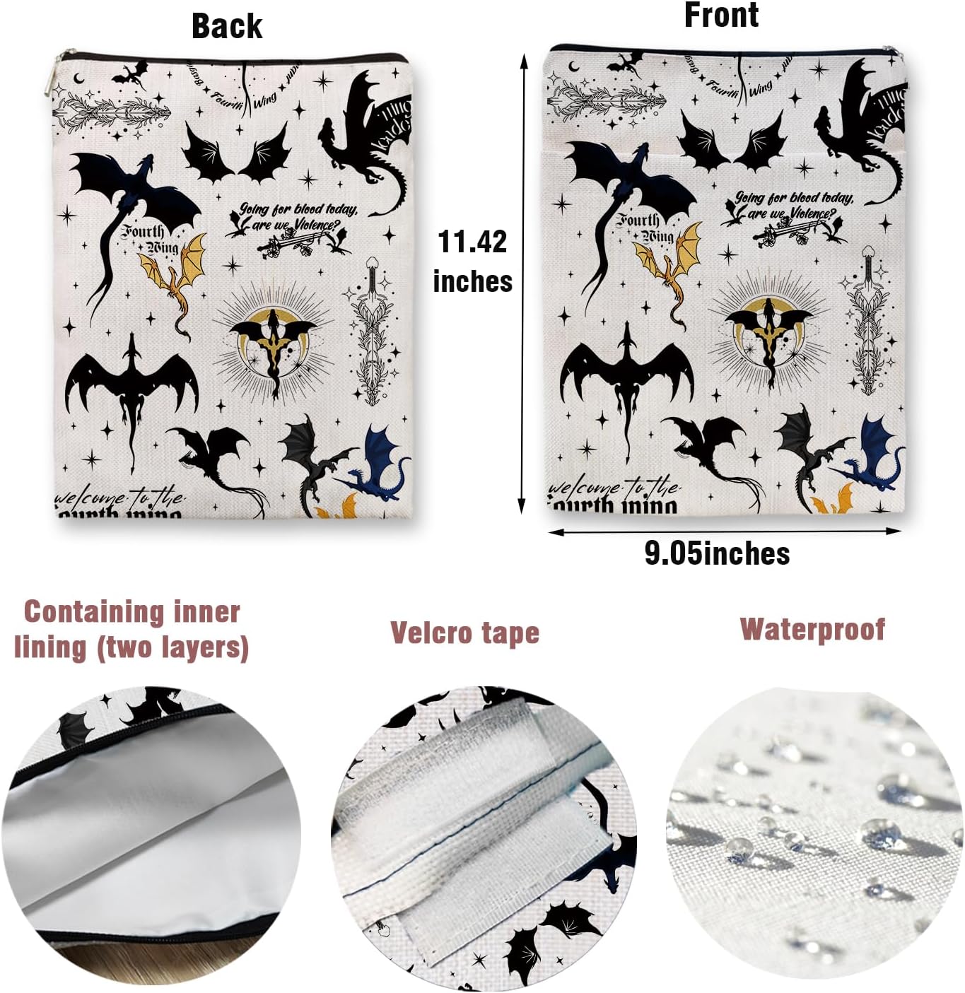 Romantasy Dark Academia Dragons Book Sleeve, Fantasy Novel Reader Gift, Bookish Gifts, Book Inspired Gift, Paperback Book Protector Book Cover Dragons Lovers Book Gifts (Dragons Book Sleeve-1106) - Image 2