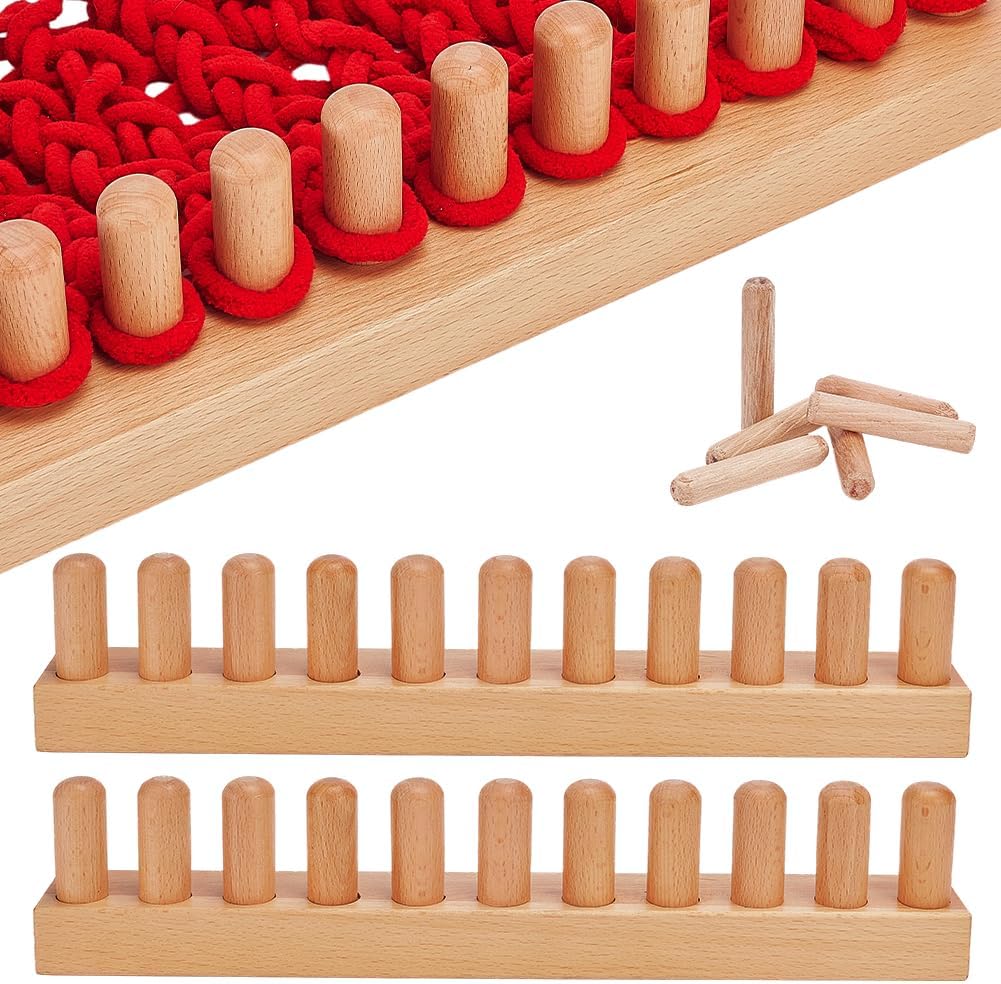 PH PandaHall 2-Pack Chunky Blanket Knitting Loom Beech Wood Hand Weaving Looms Detachable Loom Frame Adjustable Yarn Knit Looms for Beginners DIY Blankets No Needles Weaving Projects Craft Lover Gift