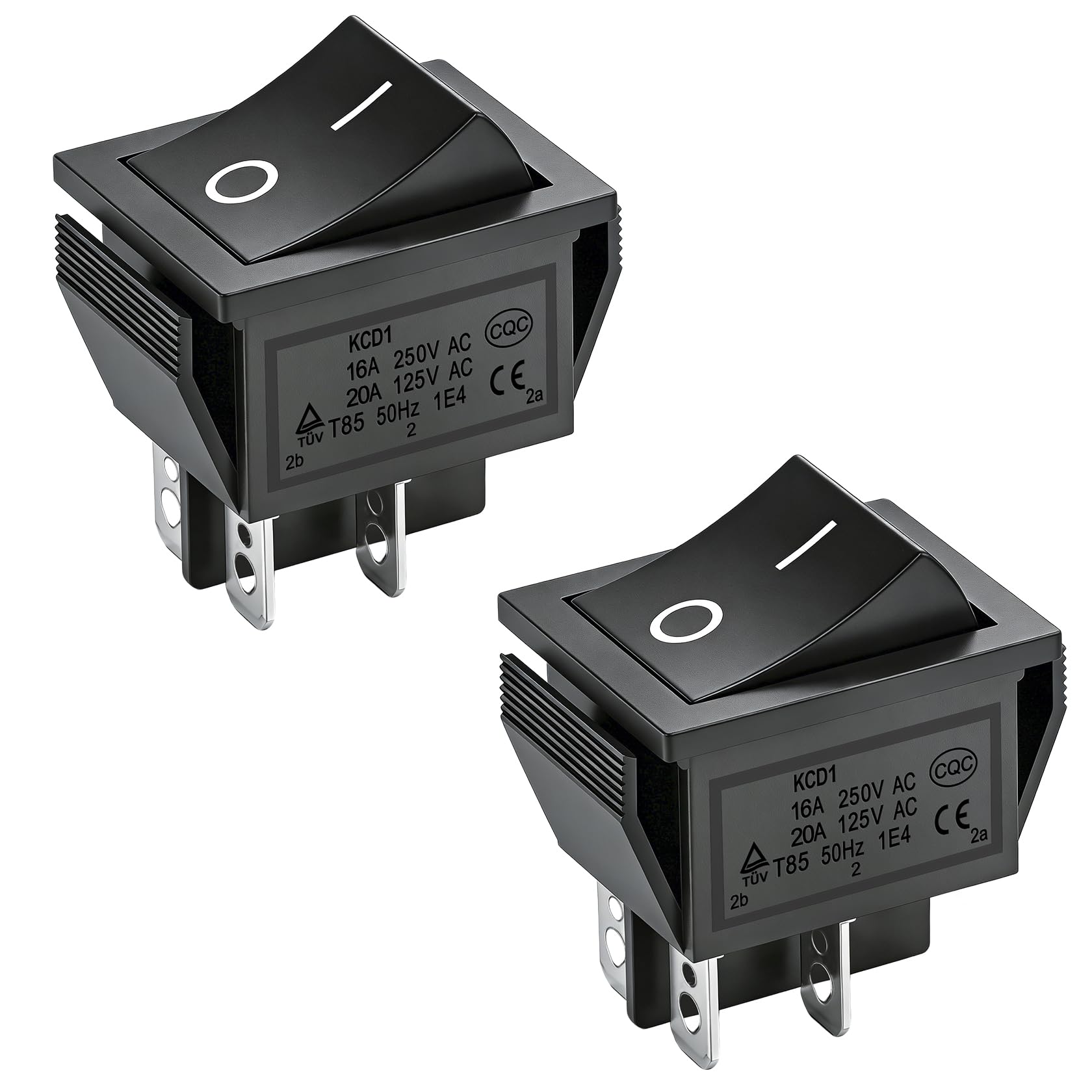 Heschen ロッカースイッチ、(ON)-OFFモーメンタリタイプ、DPDT、4端子、16A 250VAC、黒、2個入り