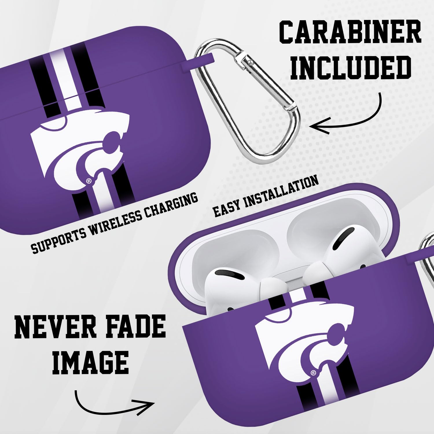 AFFINITY BANDS Kansas State Wildcats HD Case Cover Compatible with Apple AirPods Pro (Stripes)