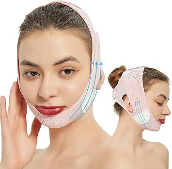 Beauty Face Contouring Sleeping Mask Chin, Reusable V Line Lifting Mask,V Line Facial Masks, Face Strap Mask Chin Up Masks Faces,Facial Lift Visor Pink