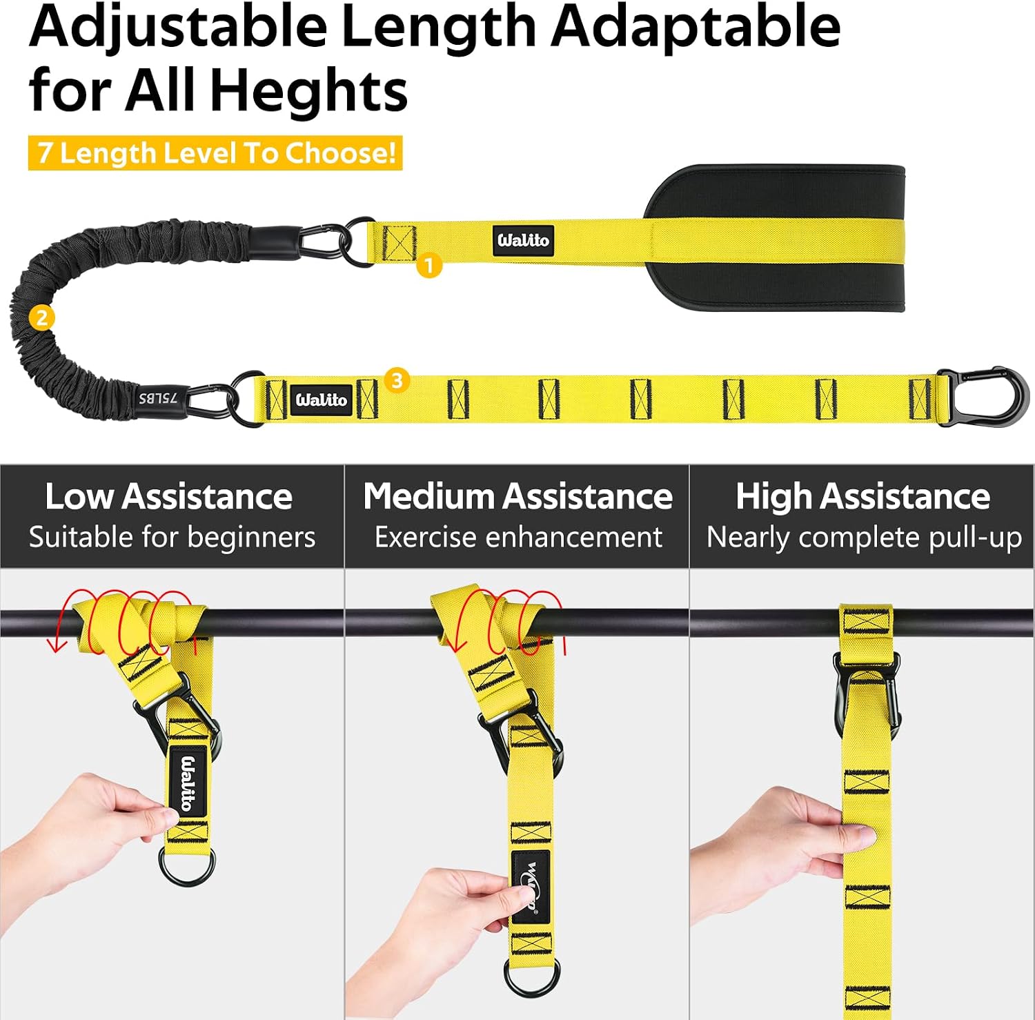 Pull Up Assistance Bands Set, Heavy Duty Adjustable Pull Up Assist Band with Feet Rest, Strength Training Bands for Home Gym Fitness, Pull-Up Bar, Calisthenics and Body Stretching