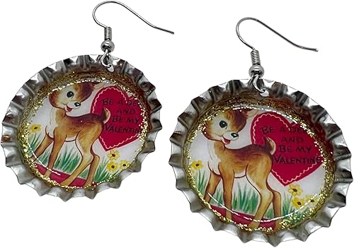Miniatura 2 de Vintage Valentine Deer, Bottle Cap Earrings, Retro Jewelry