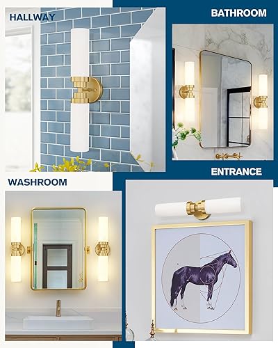 Miniatura 6 de Emak VL085-GD-ML-2 - Luces doradas de tocador para espejo, lámparas de baño de 2 luces modernas de 21.69 pulgadas con pantalla de vidrio de leche