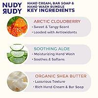 Vista 3 de Berrylicious Trio Bundle - Crema de manos, jabón líquido para manos y barra de jabón - Manteca de karité orgánica - Ingredientes naturales - No