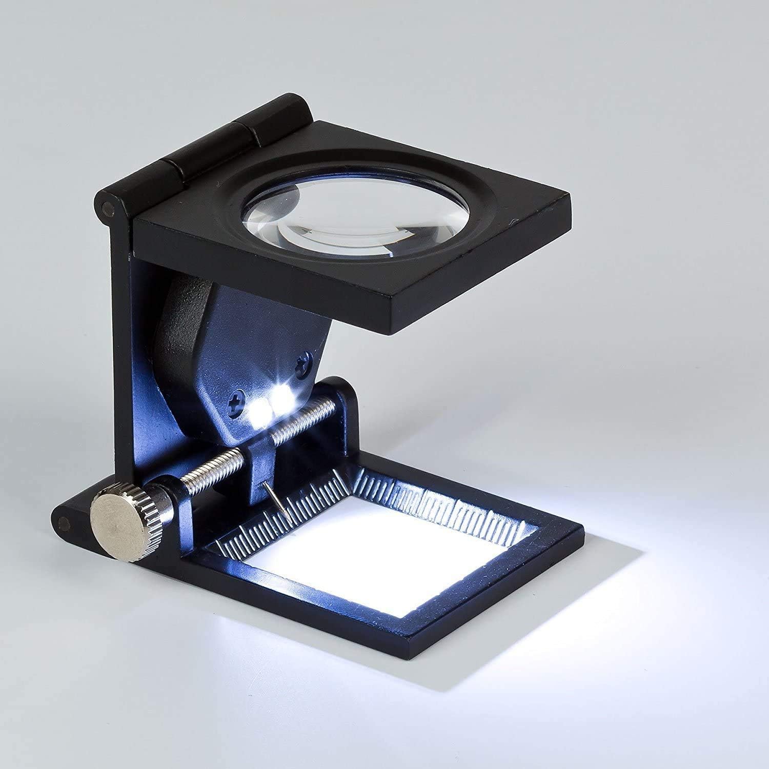 Foldable Square Shape Magnifier with Light 10 X Lens (1 Piece) (Material : Zinc Alloy & Glass Lens, Colour: Black)
