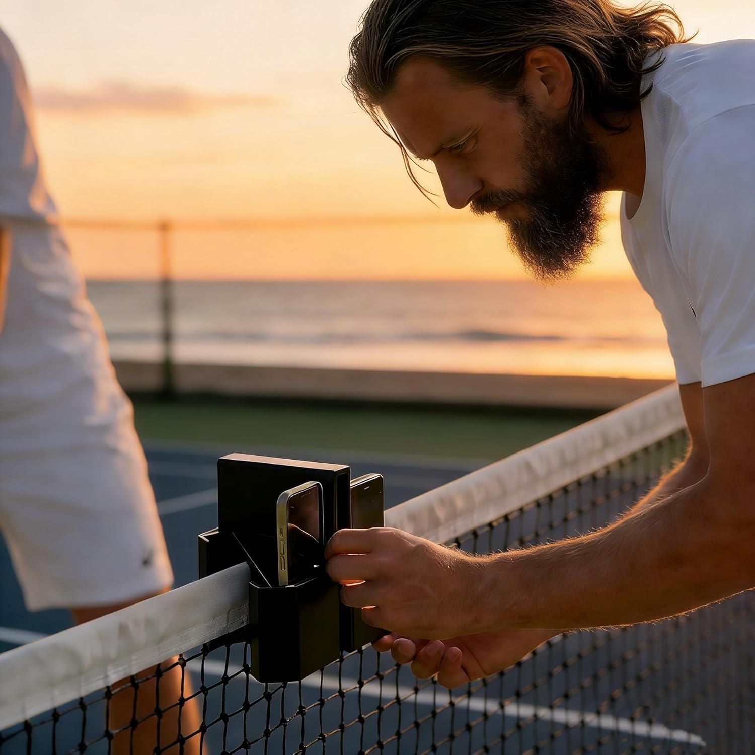 Photo 1 of Tennis Net Camera Mount, Two Perspectives Net Mount Phone Holder, 3D Printed Courtside Phone Mount for Match Recording, Training Analysis&Live Streaming, Capture Every Match Like a Pro (Blue)