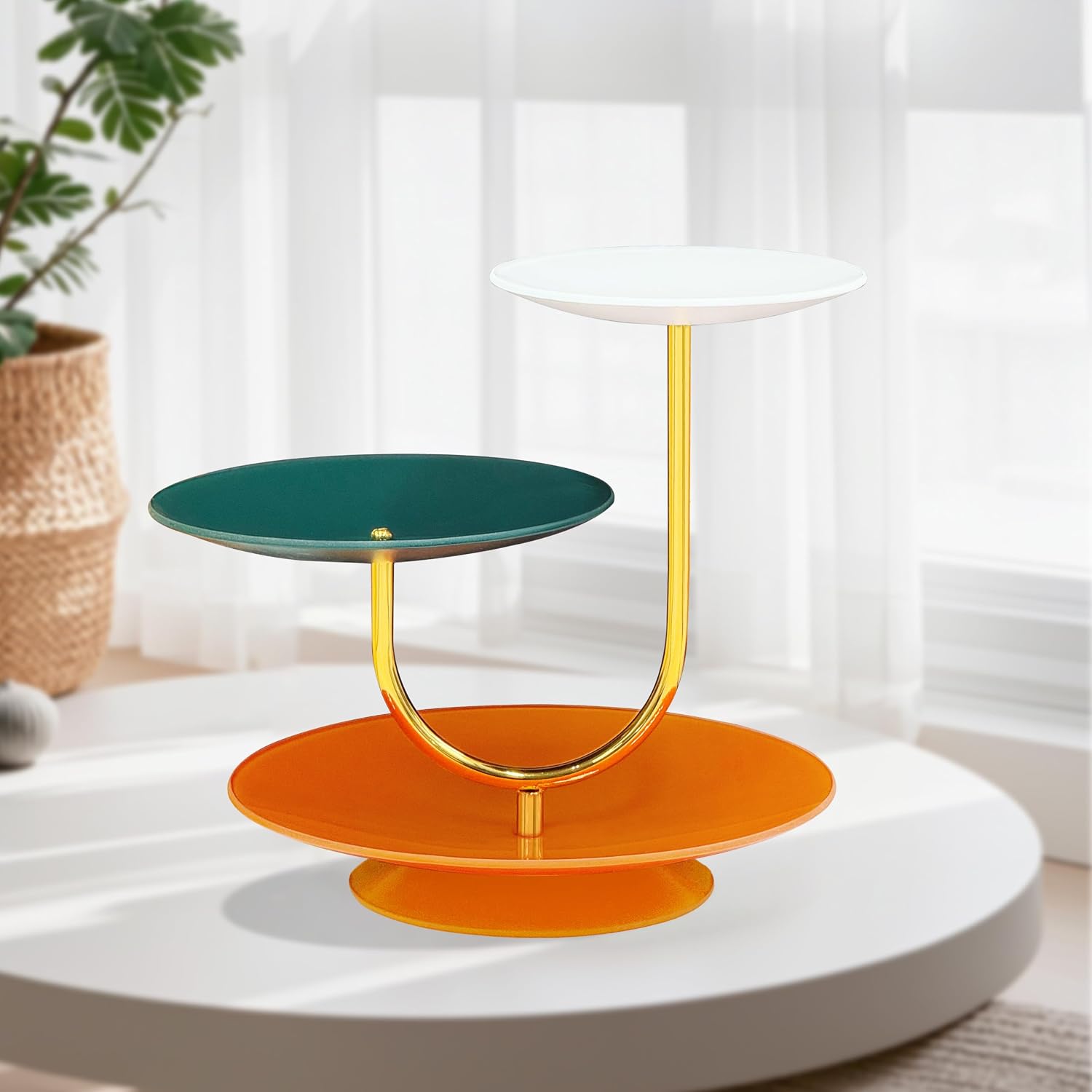 3 Tier Cupcake Stand with Tempered Glass Trays, Modern Gold Tiered Dessert Stand Decorative Serving Tray for Afternoon Tea Coffee Bar Perfume Display, Elegant Tiered Serving Stand Gift (Colorful)