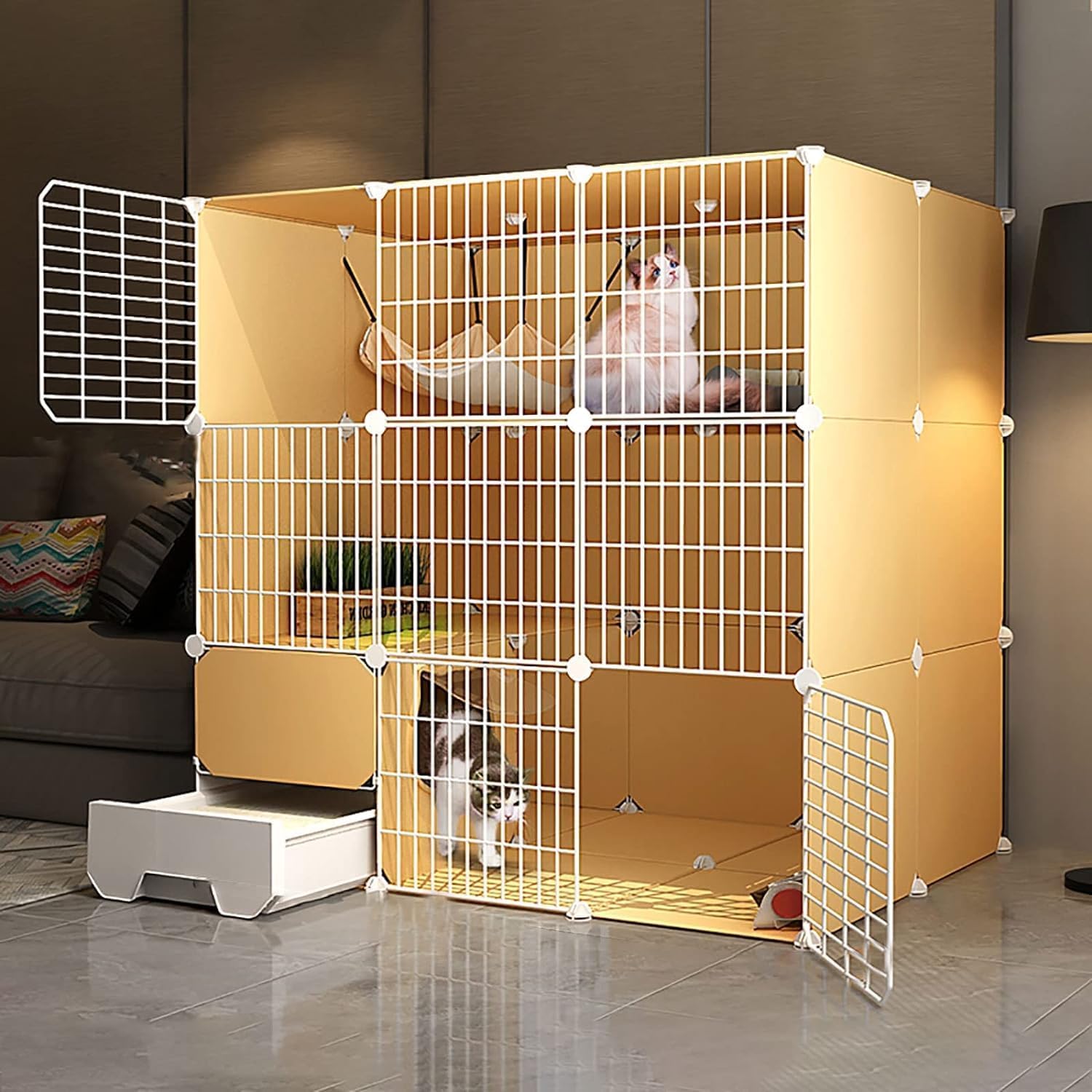 猫用囲い 大型猫ケージ - 猫用プレイペン 屋内用猫ケージ 取り外し可能な金属ワイヤー 屋内 DIY 犬小屋 クレート 猫ケージ 猫 2/3段  猫ケージ 屋内 DIY 猫用プレイペン ペット用囲い 引き出し付き トイレトレー 取り外し可能な金属ワイヤー 犬小屋 クレ キャットケージ ...