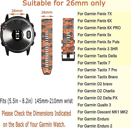 Miniatura 3 de Correa de reloj de silicona de camuflaje de ajuste rápido de 1.024 in compatible con Garmin Fenix 7xFenix 6x ProFenix 6xFenix 5x PlusFenix 3Fenix 3