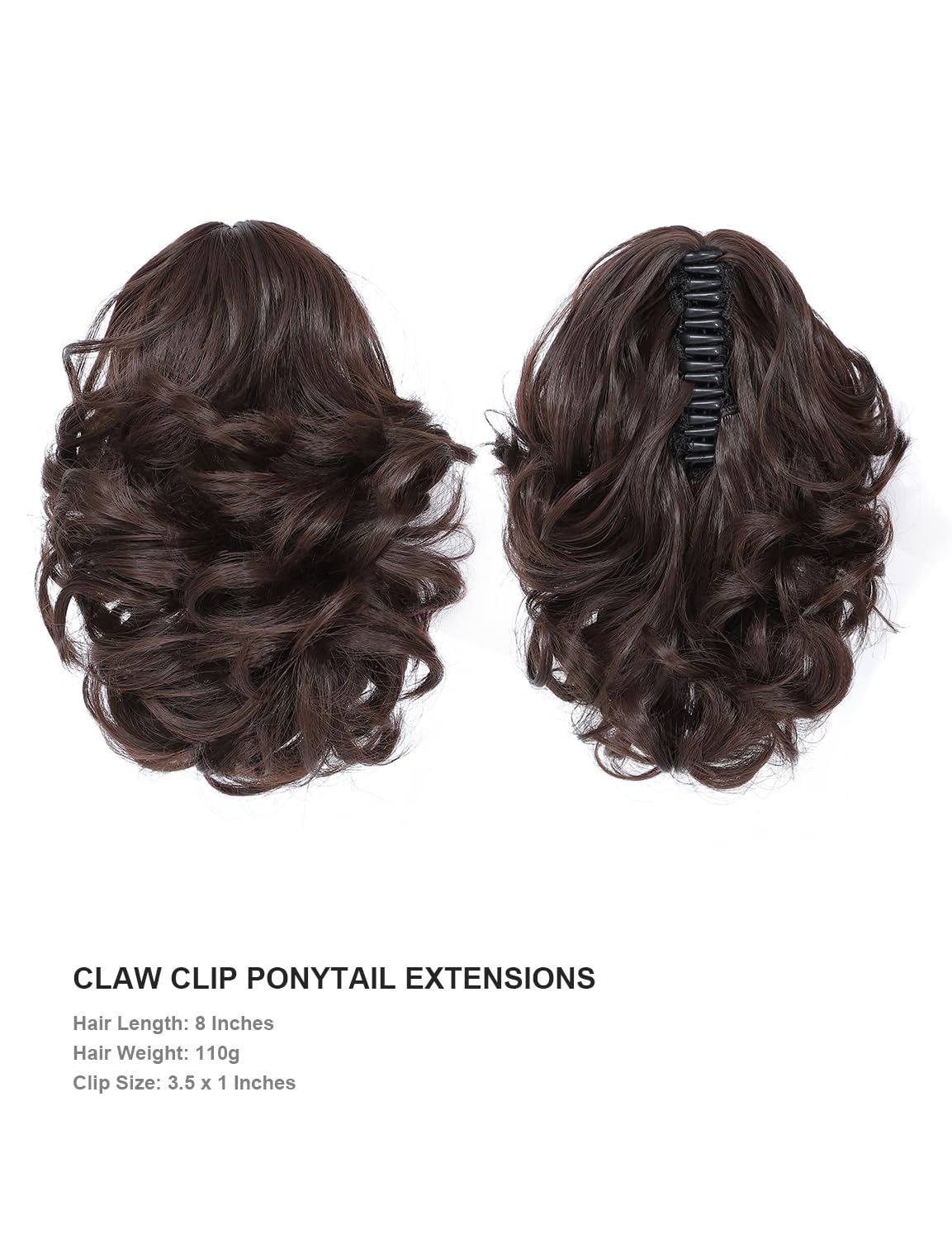 BUYOGET Ponytail Extension Long Curly Wavy Claw Jaw Clip in Synthetic Hairpiece Pony Tail Tale 8 Inches Medium Brown Soft Hair - Image 2