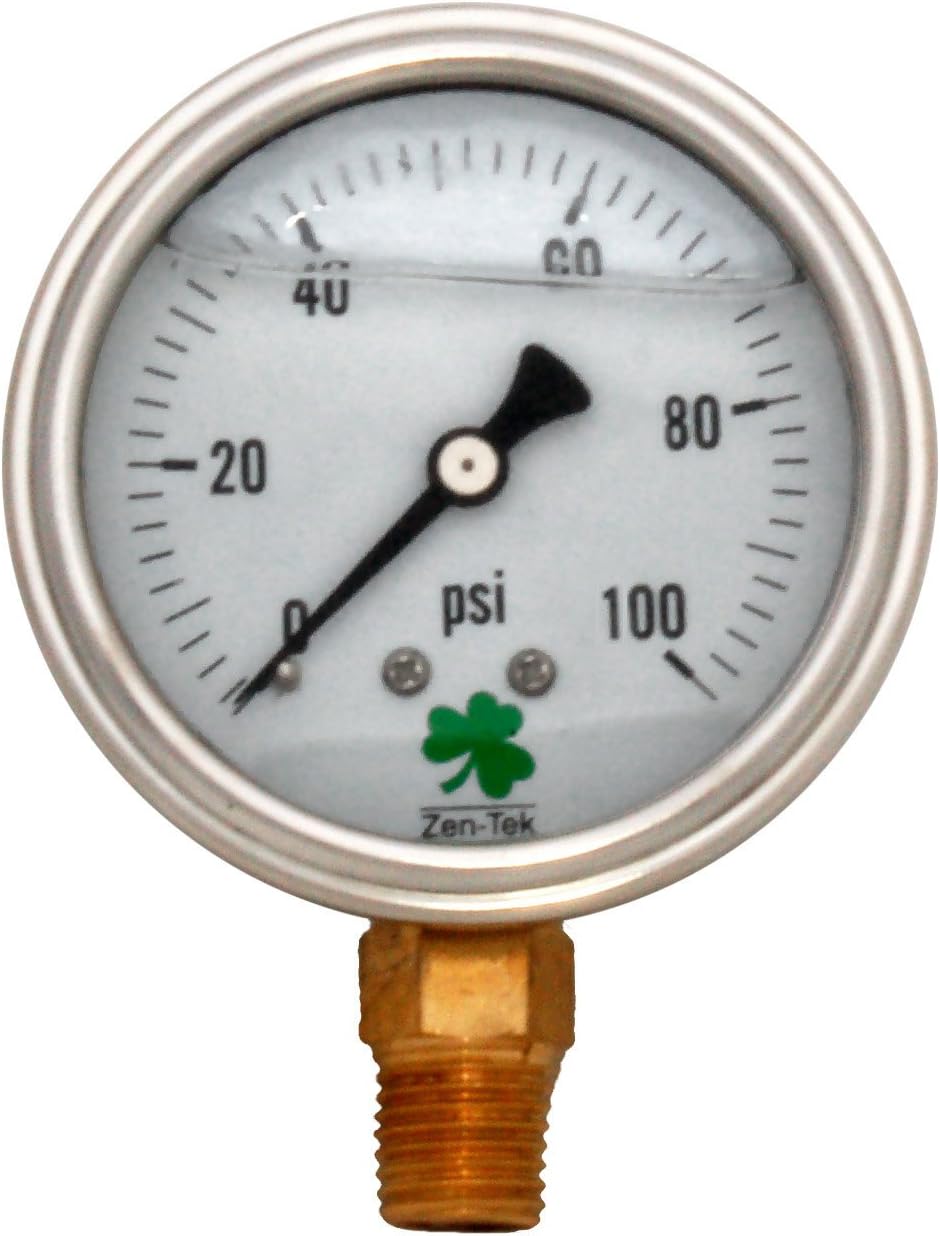 Zenport LPG100 Zen-Tek Glycerin Liquid Filled Pressure Gauge, 100 PSI, Box of 10