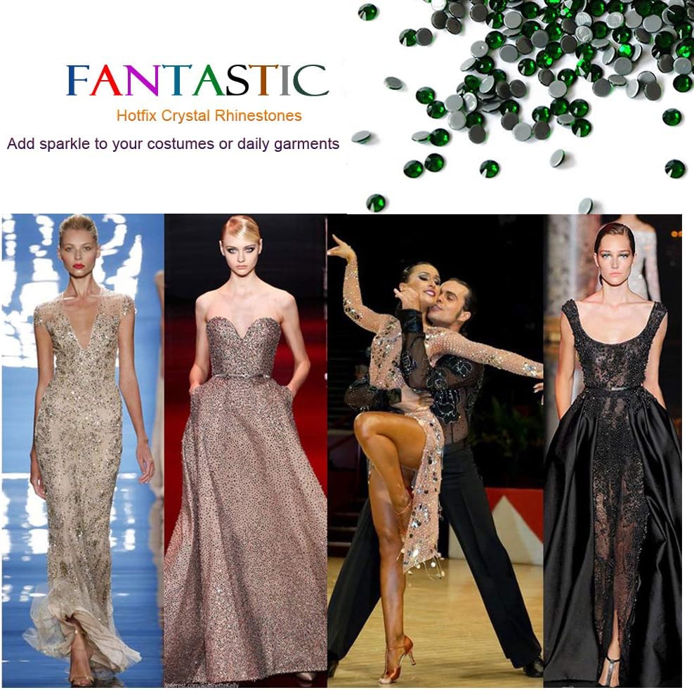 Dowarm Hotfix Crystal Rhinestones, Hot Fix Crystals for Crafts Clothes, Flatback Glass Crystal for Decoration, Round Gems (Emerald/Green, SS6 1440PCS) - Image 4