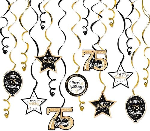 Miniatura 90 de Serpentinas de remolinos de cumpleaños feliz de 16 años con purpurina azul y plateada - Kit de 15 piezas de remolinos colgantes para el kit