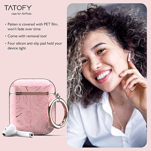 Miniatura 6 de TATOFY Funda para AirPods, diseño de flores doradas, funda rígida protectora con clip para mujeres y niñas (flor dorada rosa)
