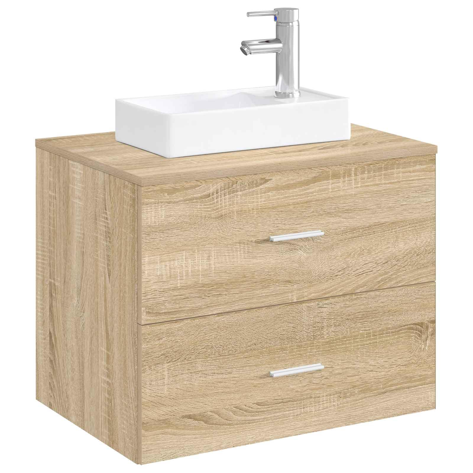 Waschbecken Badezimmer Chrom 40,5 x 22,5 x 11,5 cm Metall Waschtisch mit Wasserhahn und Ablaufgarnitur, kleines Handwaschbecken für Gäste-WC und Moderne Bäder
