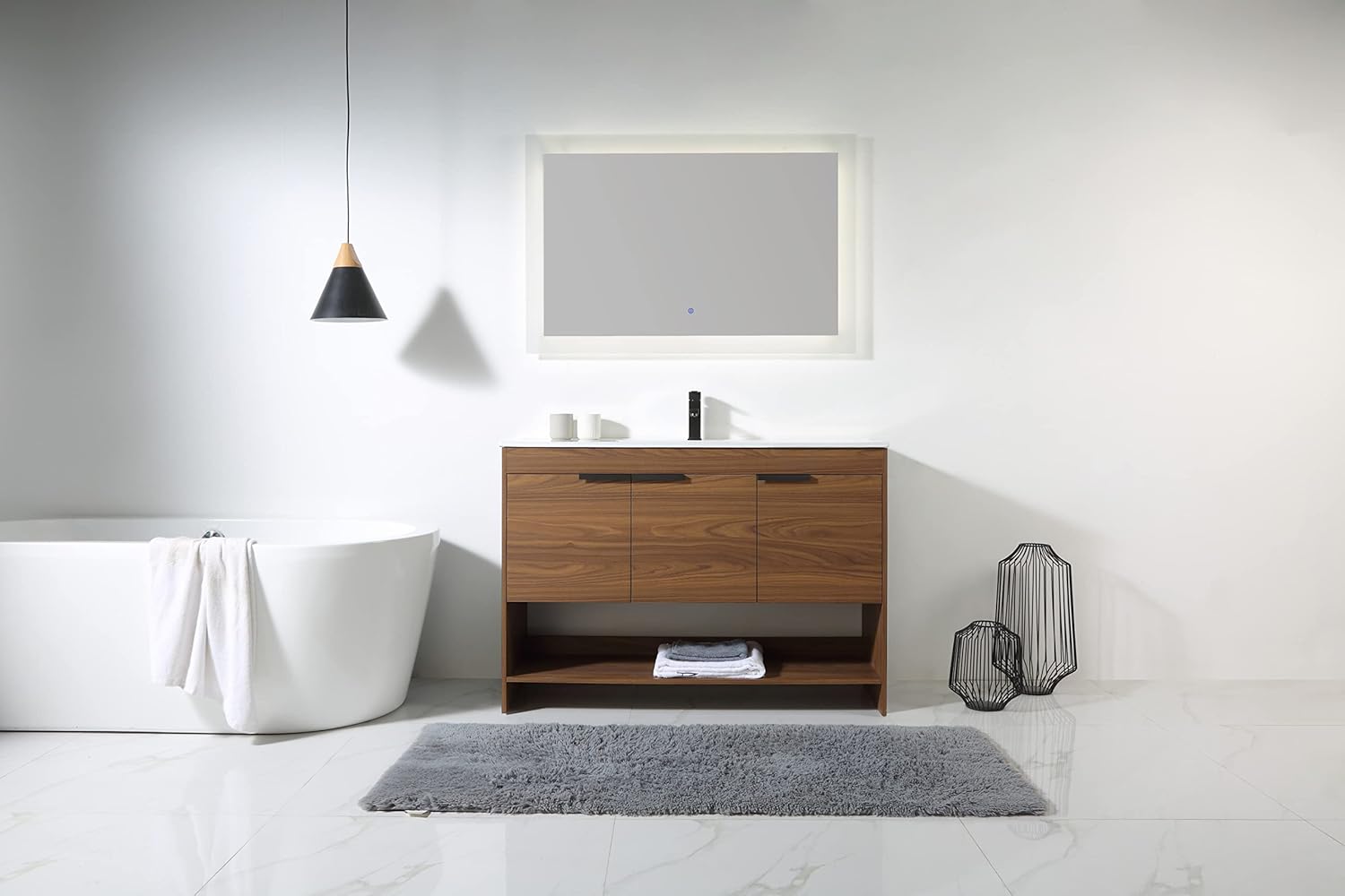 Fine Fixtures Phoenix 48 Inch Bathroom Vanity with Sink – Modern Design, Soft-Close Doors, Storage Drawers, Durable Build – Walnut Vanity for Small Bathrooms (Full Assembly Required)