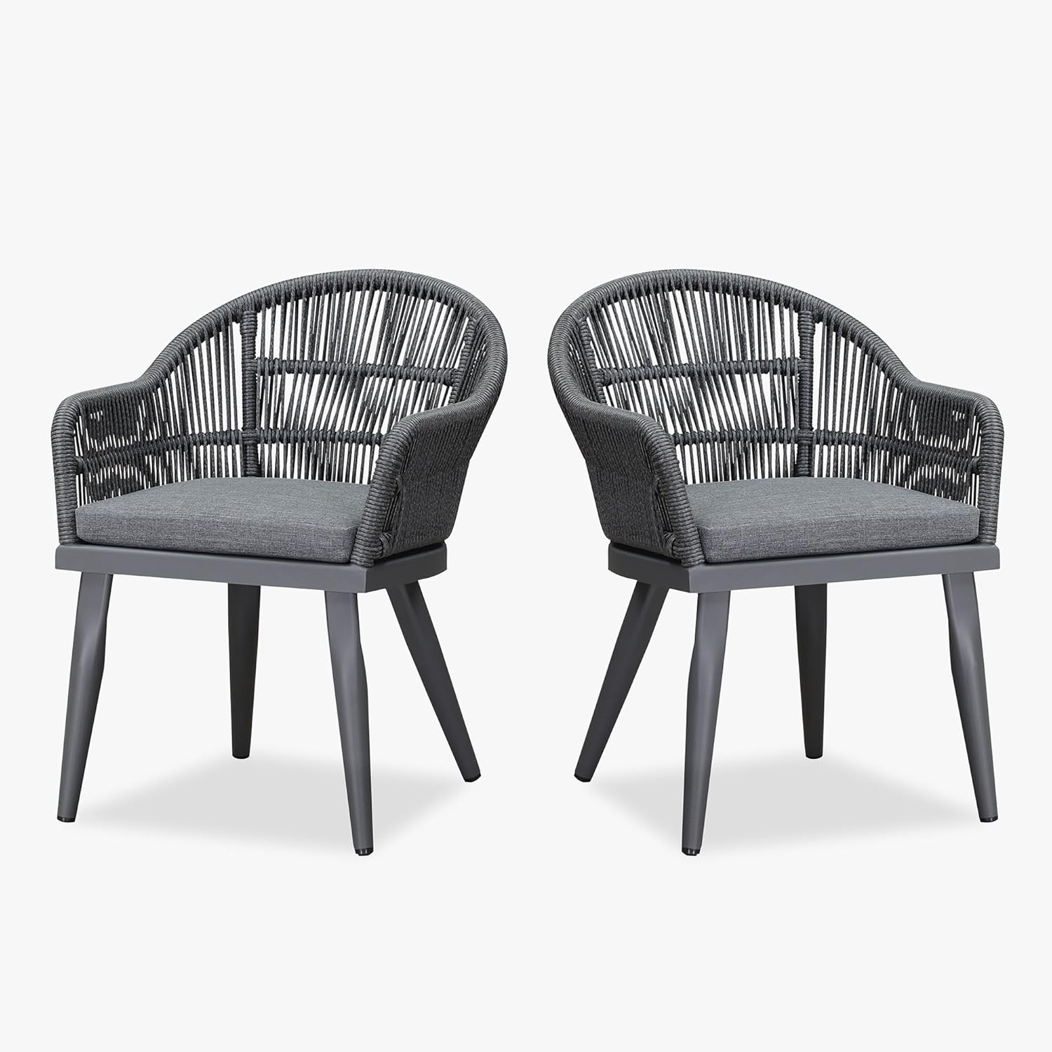 PURPLE LEAF Patio Dining Chairs Set of 2 with Outdoor Aluminium Frame All-Weather Woven Rattan and Cushions for Garden Yard Indoor Decor Kitchen Gray
