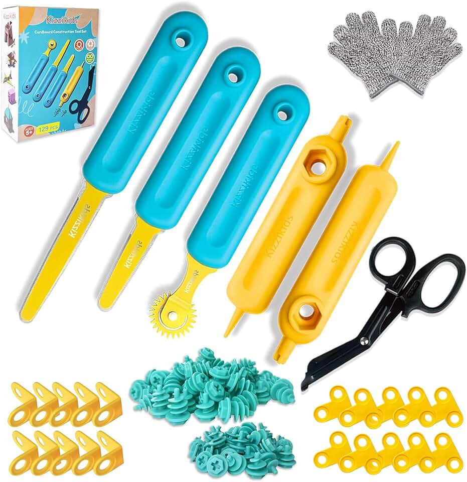 Kizzikids Kreatives Karton-Baukasten für Kinder (149 Teile), Bastelset mit Werkzeugen, Kinder Werkze