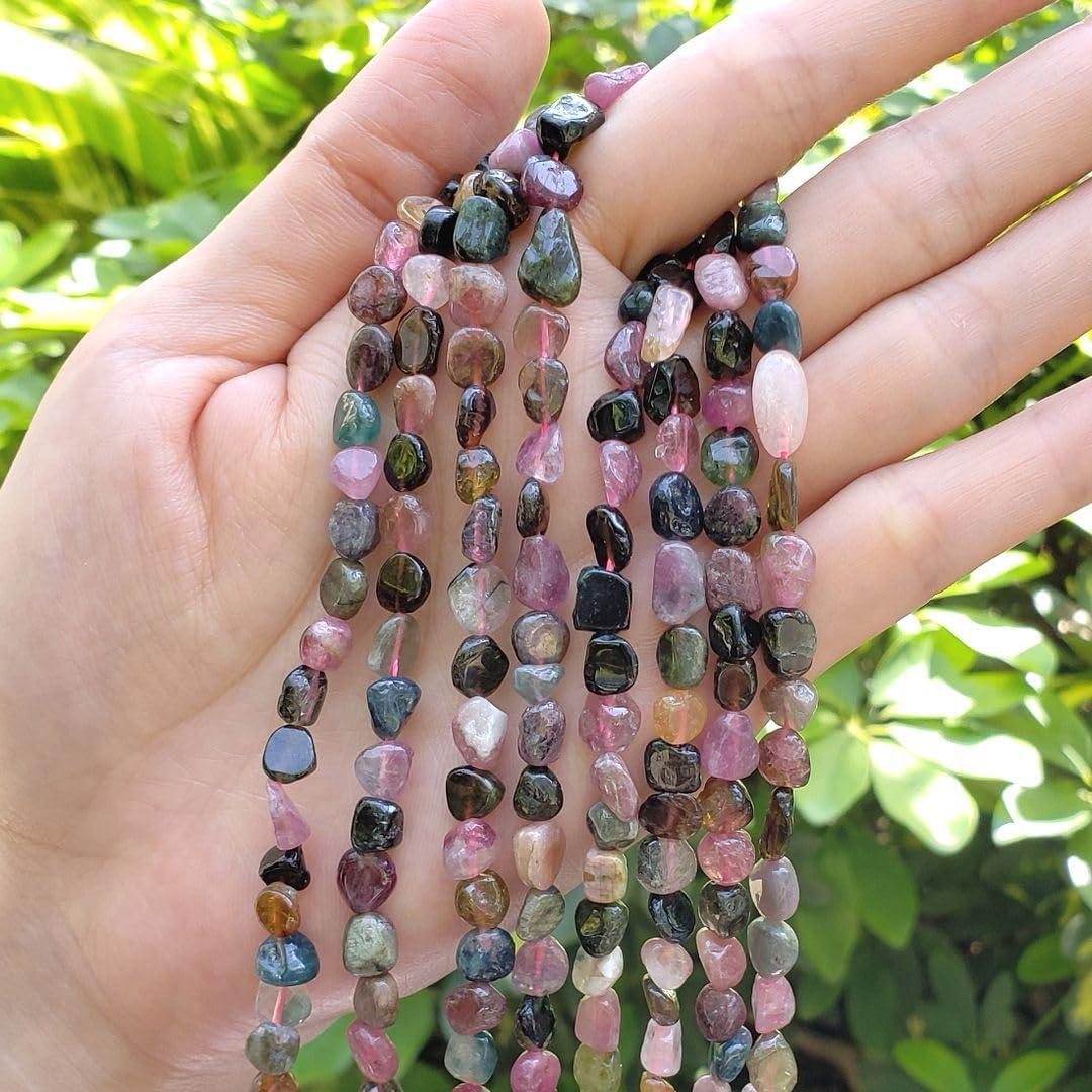 Adabele 45 Inch Natural Multi Colors Tourmaline Gemstone Loose Beads 6mm to 8mm Free Form Oval Tumbled Pebble Gem Stone Spacerfor Jewelry Making GZ11-31