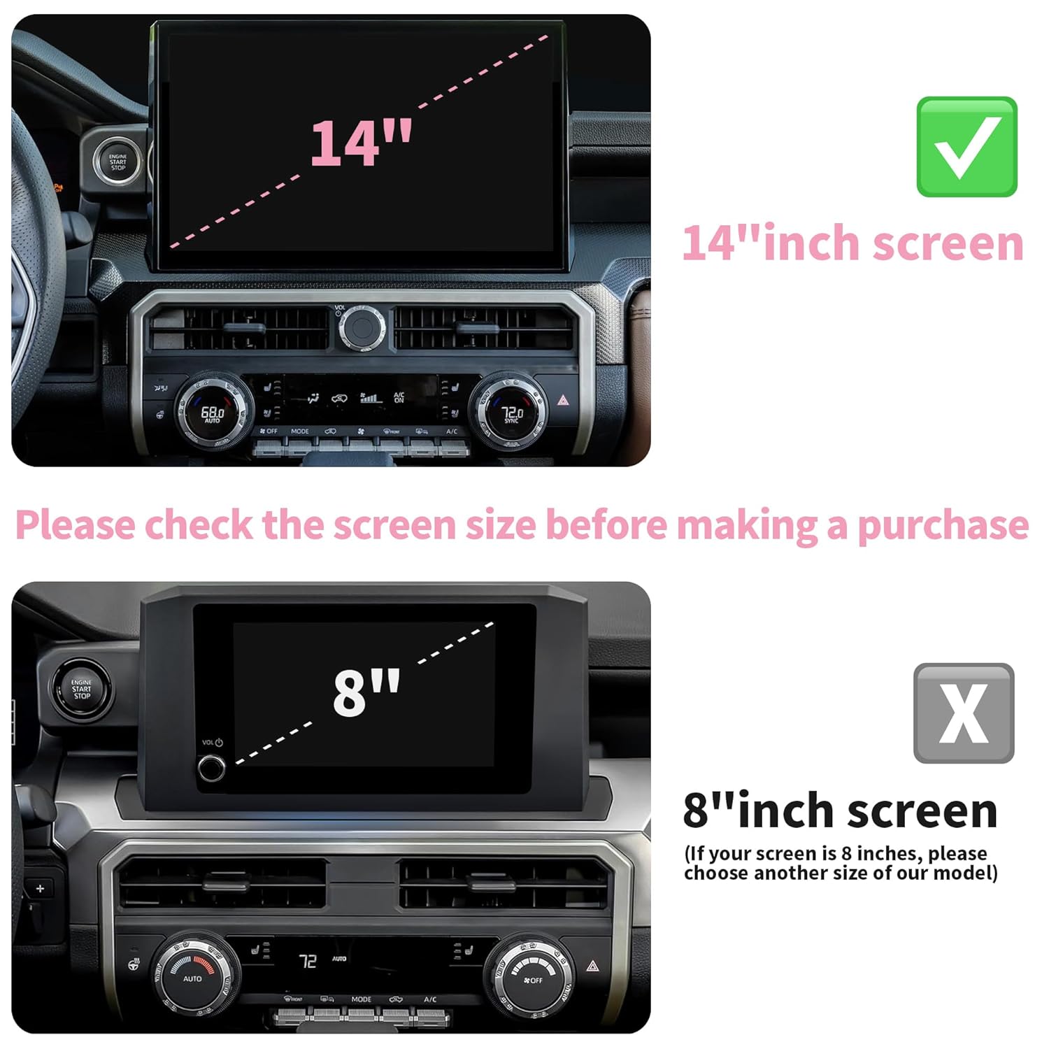 Polodunn for Toyota Tacoma 2024 2025 2026 & 4Runner 2025 2026 Accessories, 14-Inch Screen Aluminum Alloy Knob Cover Trim (Pink, 6-Piece Set) - Fits Push Start, AC, Volume & 4WD Gear Switch