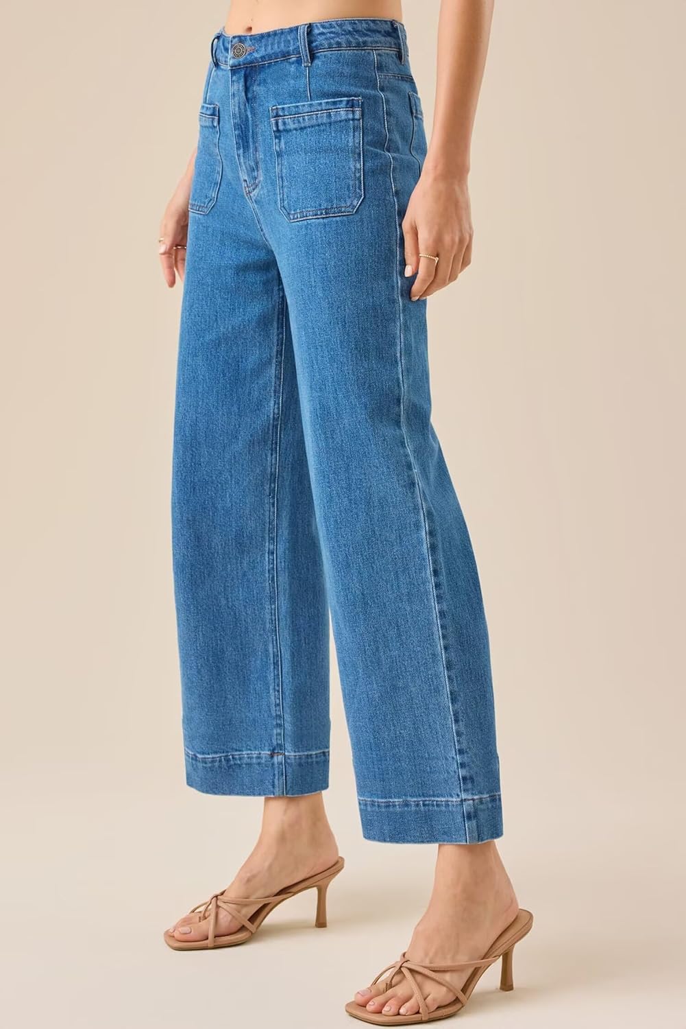 Allimy Women's Casual Cute High Waisted Cropped Wide Leg Ankle Length Mom Jeans Trendy Stretchy Loose Denim Pants Washed Blue 6