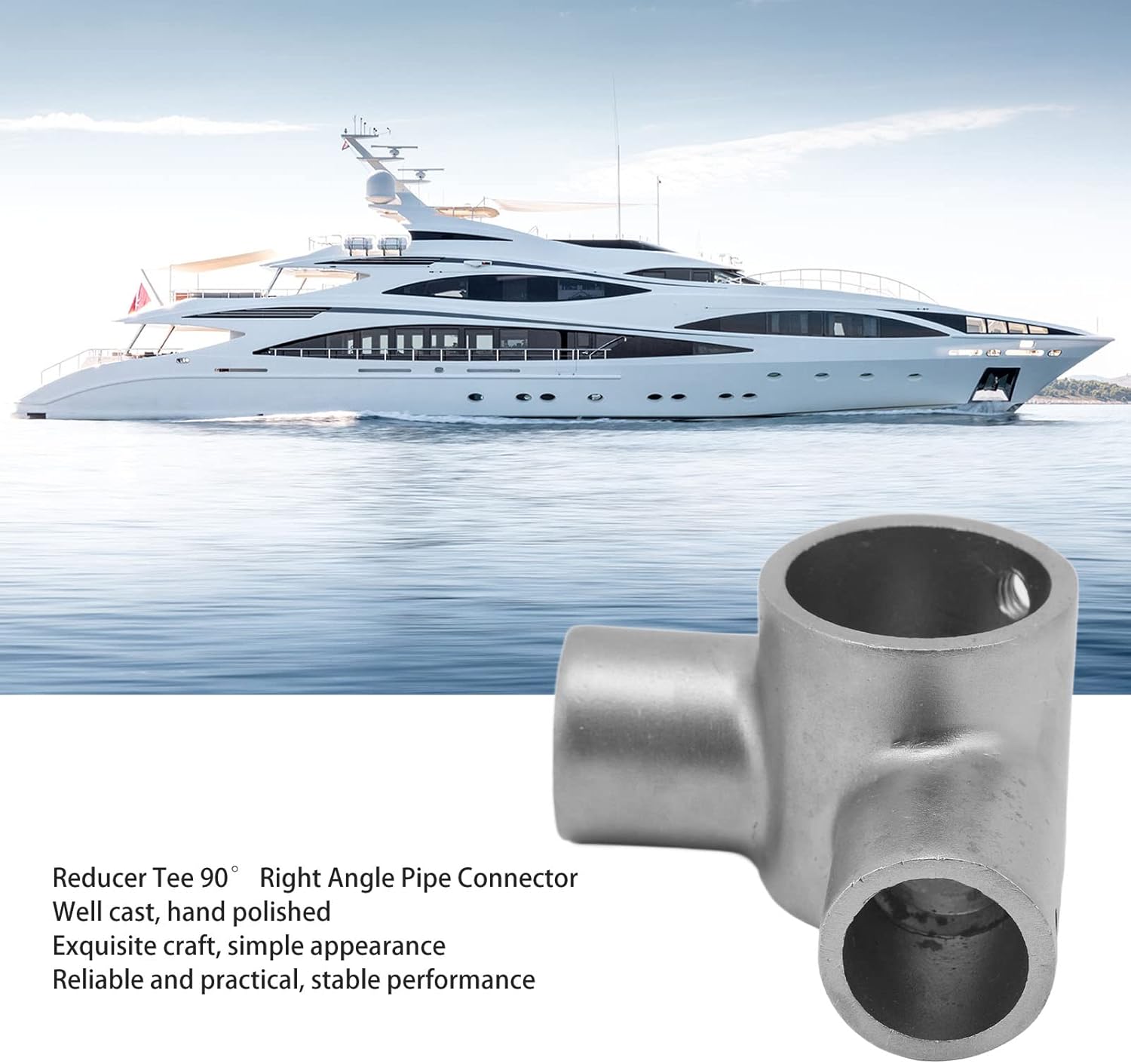 Reducer Tee 90° Right Angle Pipe Connector, Stainless Steel Reducing Tee, 40x26mm 304 Stainless Steel Fitting for Yacht Speedboat Fishing Boat, High Strength Rust Proof Pipe Fittin