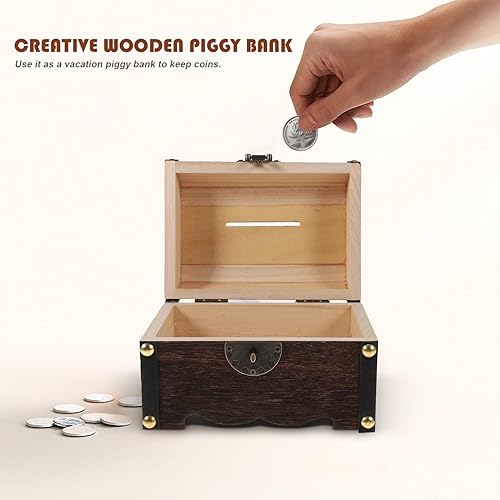 Miniatura 6 de STOBAZA Piggy Bank with Lock Vintage Treasure Chest Small Money Box Coin Storage Box Money Bank Money Saving Box - Best Gift