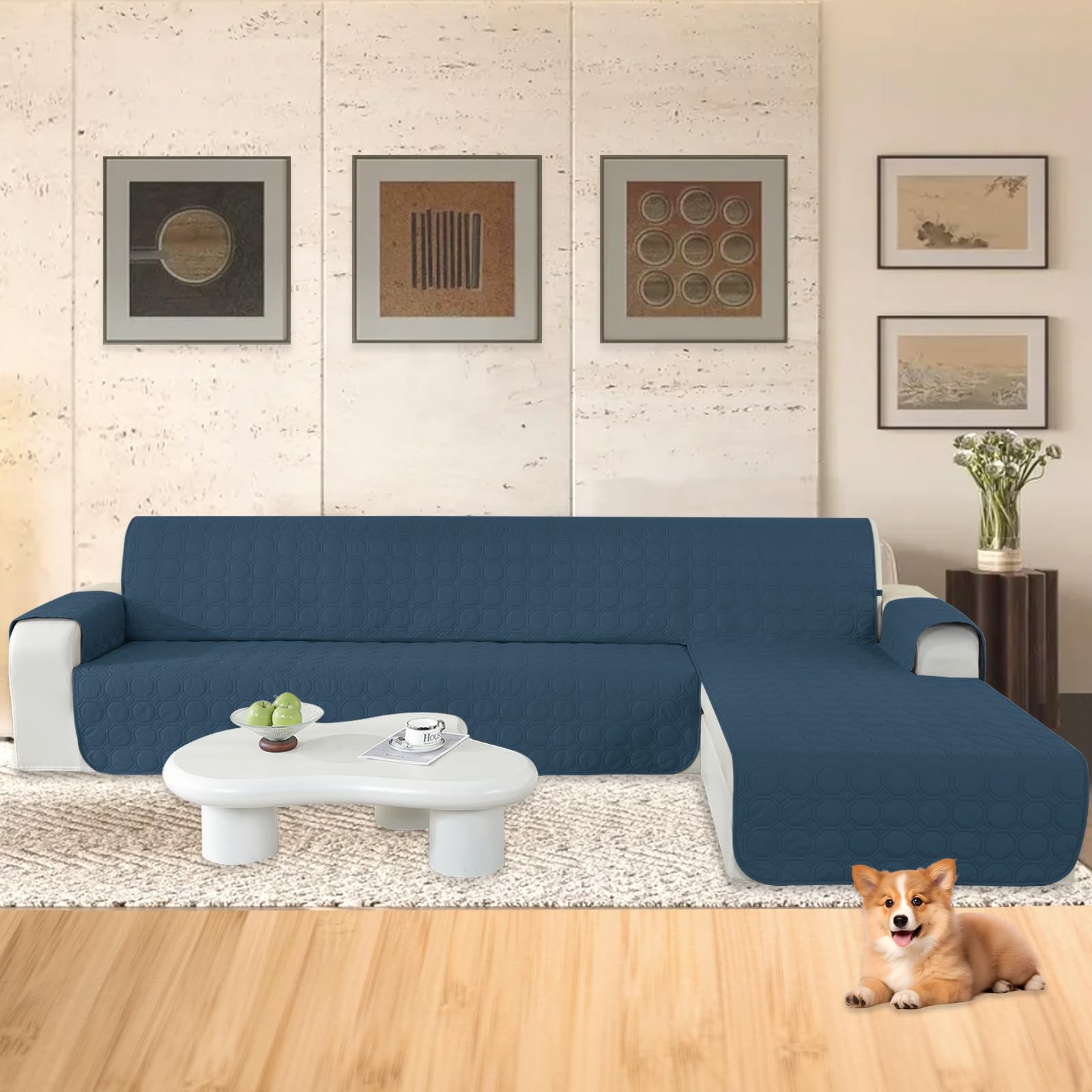 Ystyle Copridivano Impermeabile con Penisola 3 Posti (L 255 CM), Copridivano Angolare Destra/Sinistra Universale Reversibile, Copridivano Chaise longue Antigraffio Antimacchia, Blu Berlino