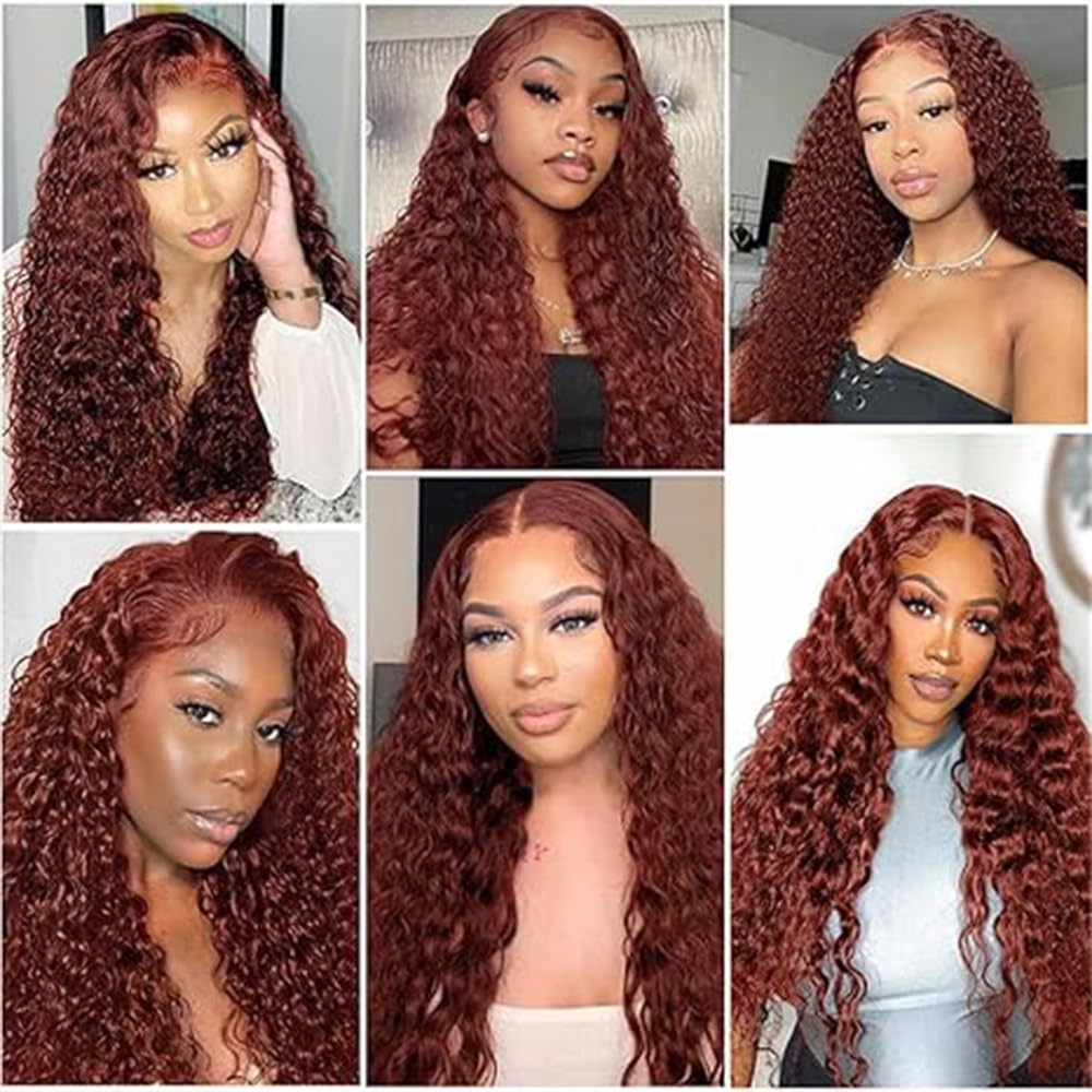 Deep Wave Glueless Wig capelli umani Real Human Hair Parrucca vera 5x5 Lace Front Human Hair Wig Reddish Brown 150% Density Pre Plucked Natural Hairline Parrucca donna vera 20 Inch