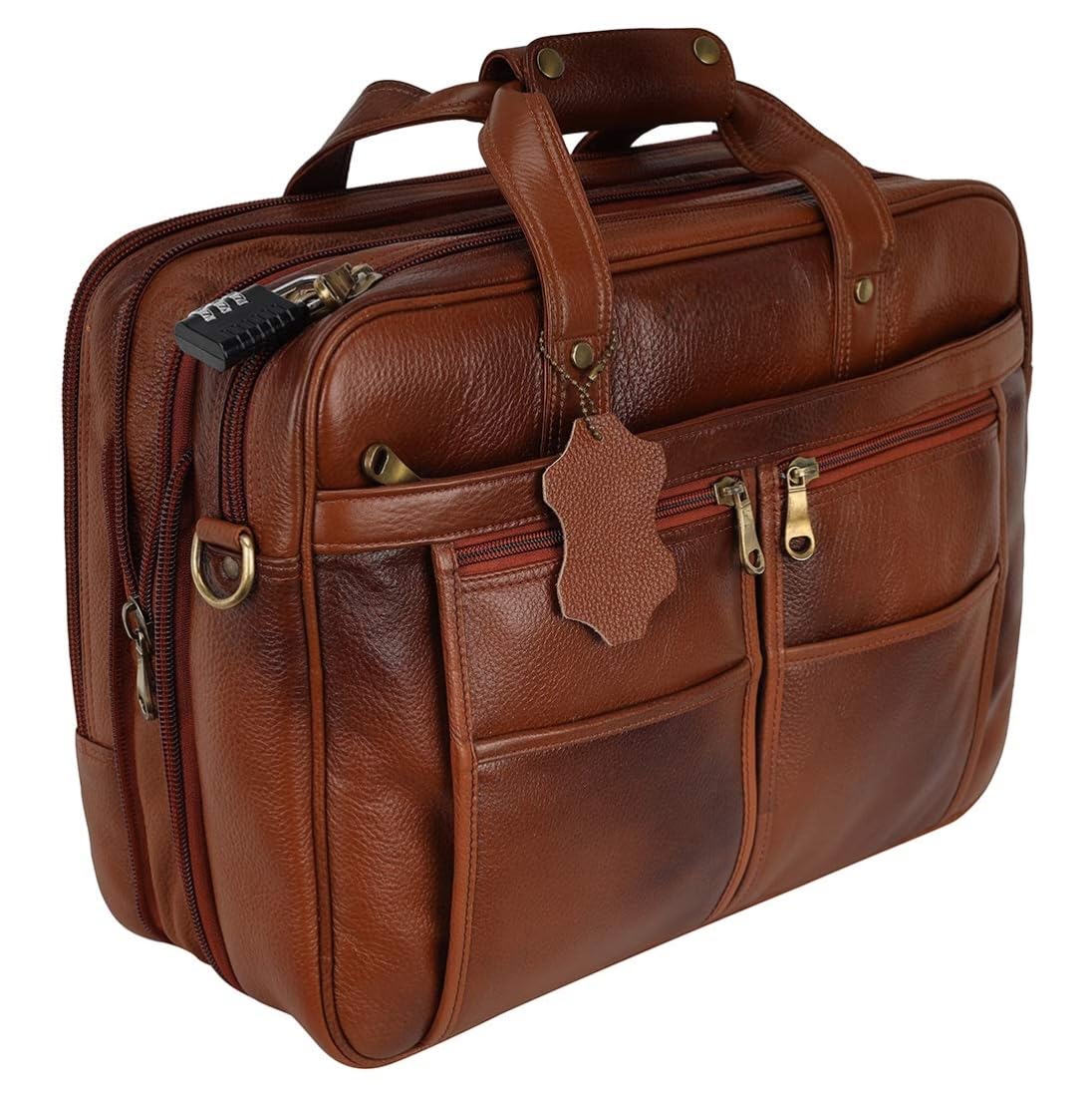 HYATT Leather Accessories 16 Inch 24 litres Capacity Leather Laptop Office Briefcase for Men Upto16 inch Laptop Compartment Dimension-L-16 X H-12 X W-6 Inch Weight-1.4 KG (Brown)-image-35