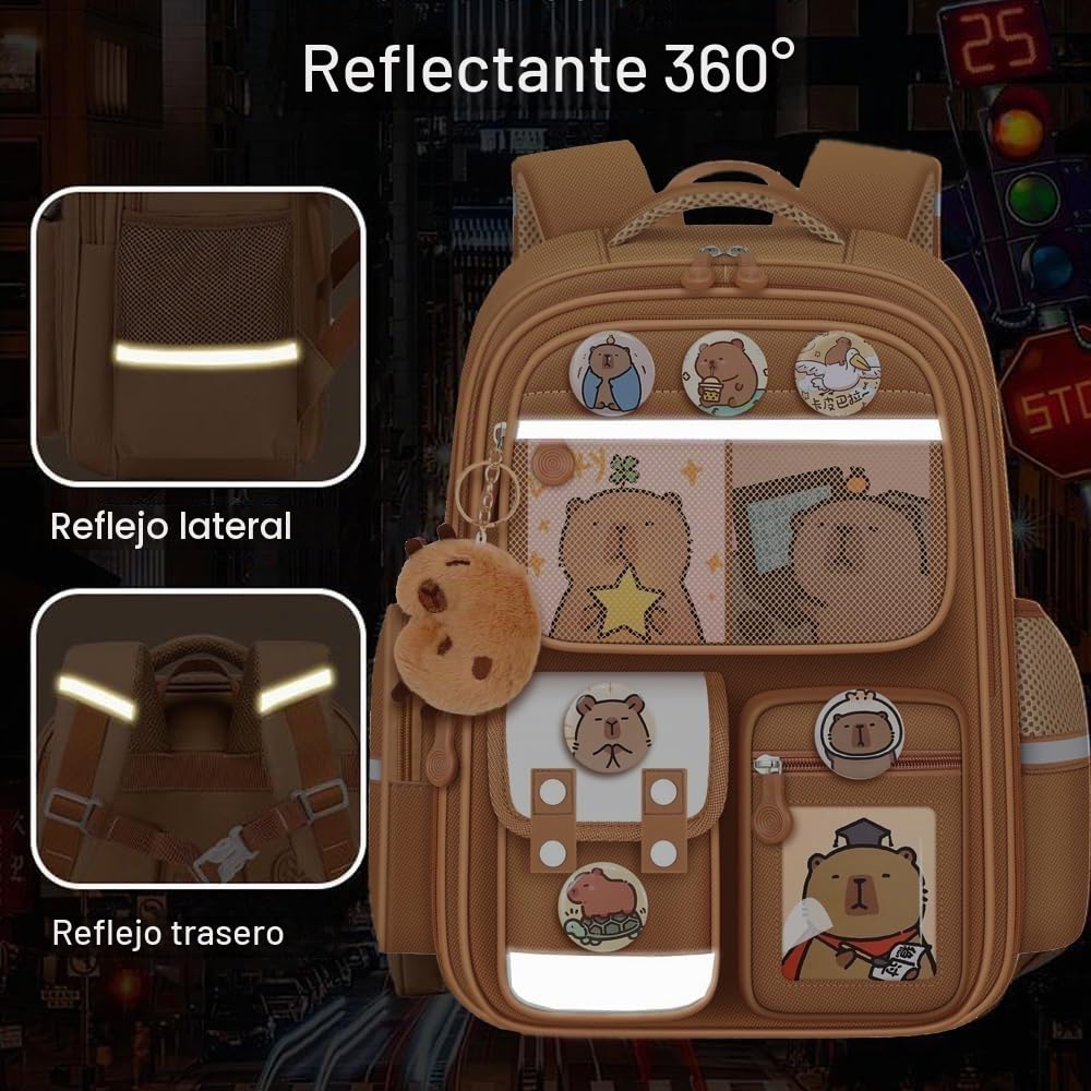 Mochila Capibara Niña, Mochilas Adorable de Dibujos Animados Kawaii para Niñas y Niños, Nuevo Semestre para Escuela