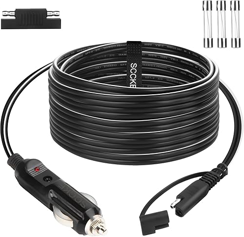 Enchufe del encendedor de cigarrillos de 12 pies 14 WG 12 V a SAE Adaptador de liberación rápida Cable de carga con fusible de 20 A y luz LED