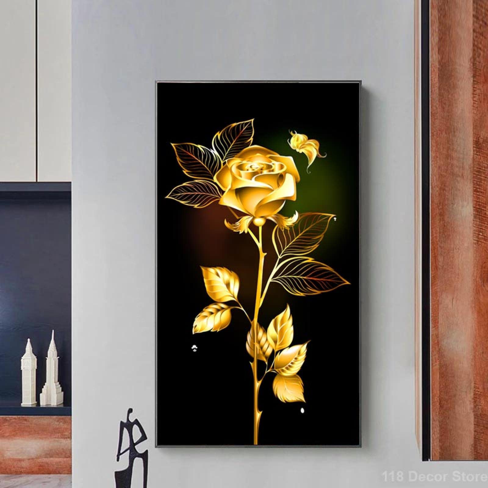 Amazon|抽象的な花の壁のキャンバスの絵画北欧の黒と金色の壁の Amazon|抽象的な花の壁のキャンバスの絵画北欧の黒と金色の壁の