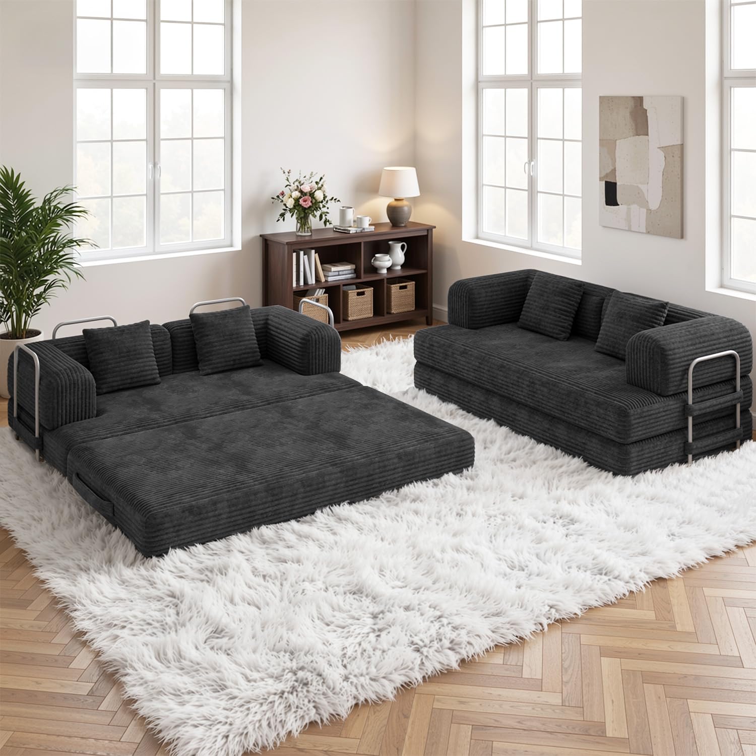 Xbro Divano Relax Modulare Compatto 2 Posti, Divano Letto Salvaspazio Basso in Schiuma ad Alta Resilienza per Monolocale, Soggiorno e Zona Lounge, 160 x 180 cm