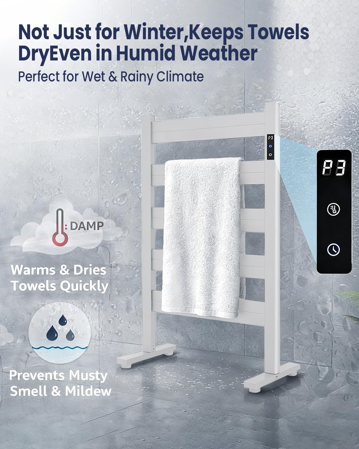 Freestanding Towel Warmer – 5-Bar Heated Towel Rack with Timer & Adjustable Temperature, Space Aluminum, Rust-Resistant, Fast Heating in About 10 Minutes for Bathroom & Spa,Matte White