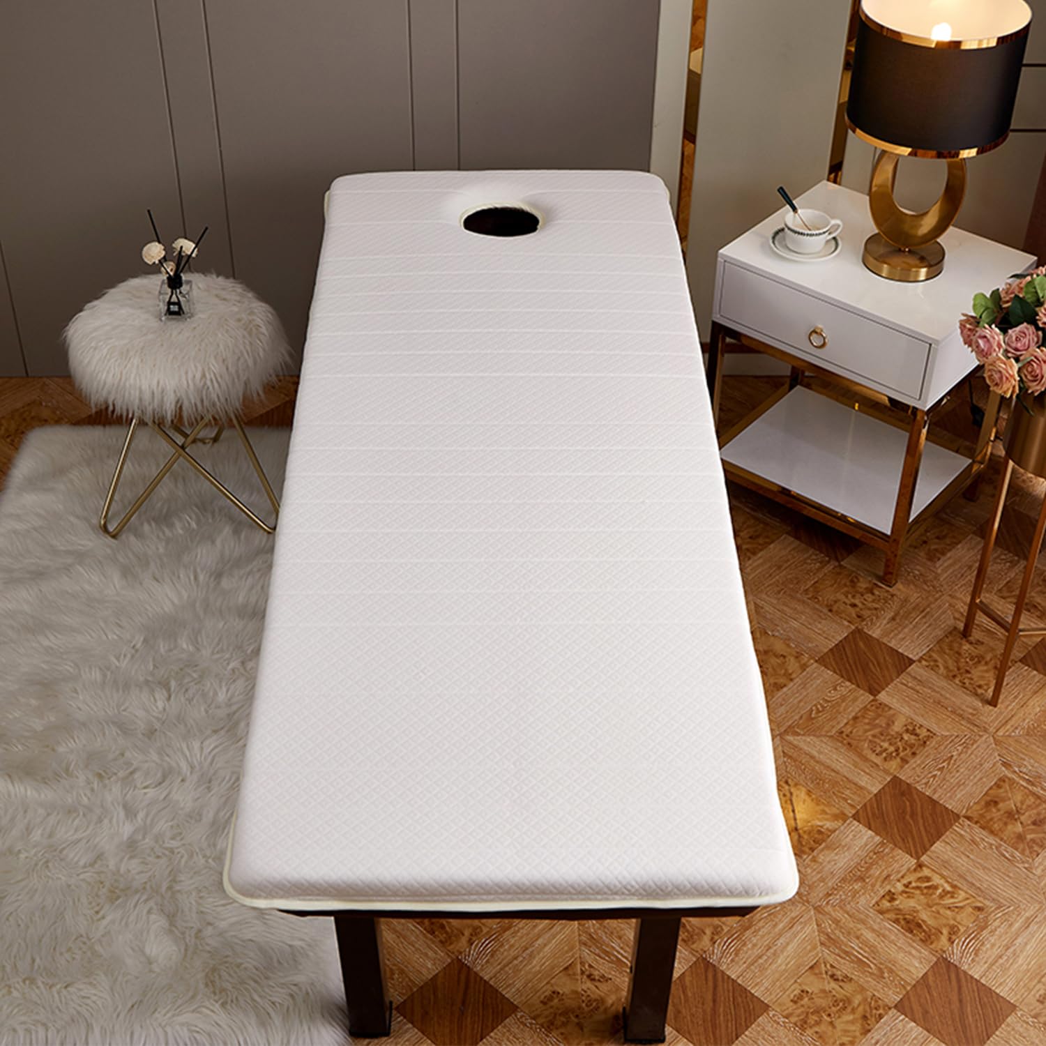 Surmatelas en Mousse 5cm 70x190cm pour Table Massage Lit Spa avec Trou, Blanc