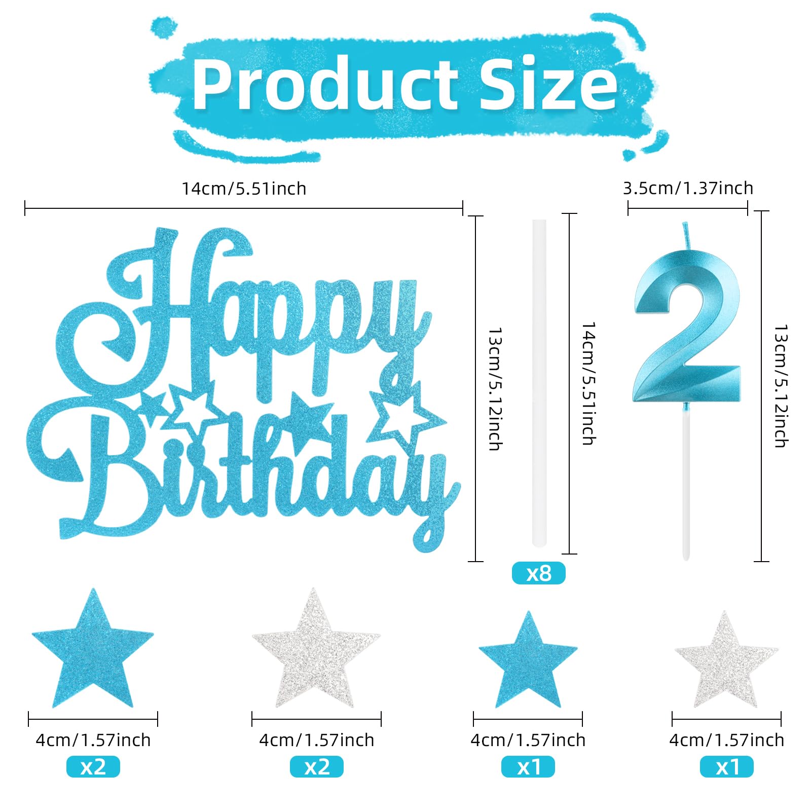 mciskin Blue Birthday Candles Set,Girl Boy 17th Birthday Decorations,Number 17 Candle for Cake,Blue Candles Cake Toppers with Star for Girls Boys Birthday Party Anniversary Decorations - Image 2
