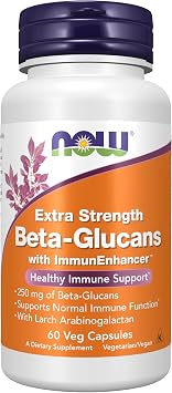 NOW Foods Supplements, Beta-Glucans with ImmunEnhancerTM with Larch Arabinogalactan, Extra Strength, 60 Veg Capsules