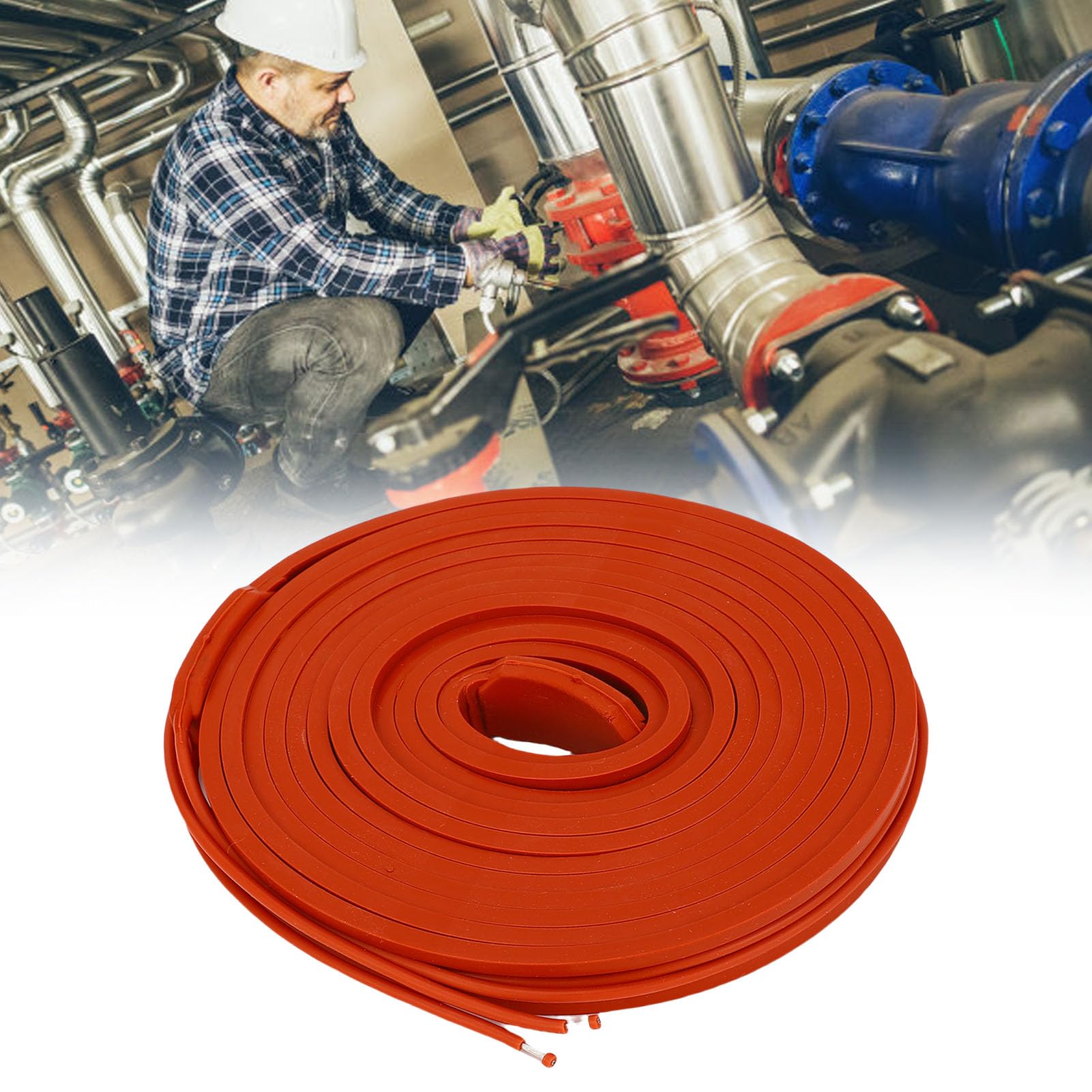 Buachois Cinta Calefactora Flexible, Antifreeze, Impermeable, 225W, 15x3000mm, Silicona, para Tubos de Metal y Plástico, Adecuada para Calentamiento de Motores y Bombas