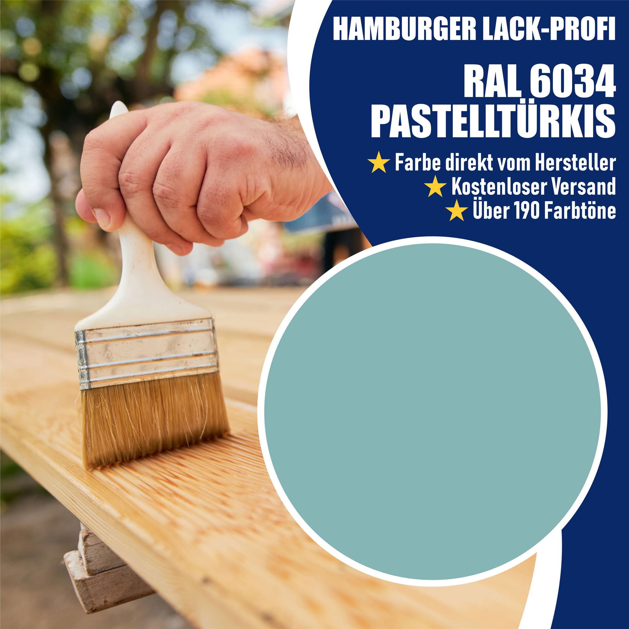 Kolorowy lakier matowy do drewna i metalu pastelowy turkusowy RAL 6034 zielony lakier metalowy farba do drewna farba do drewna // profesjonalny lakier hamburger (1 l)