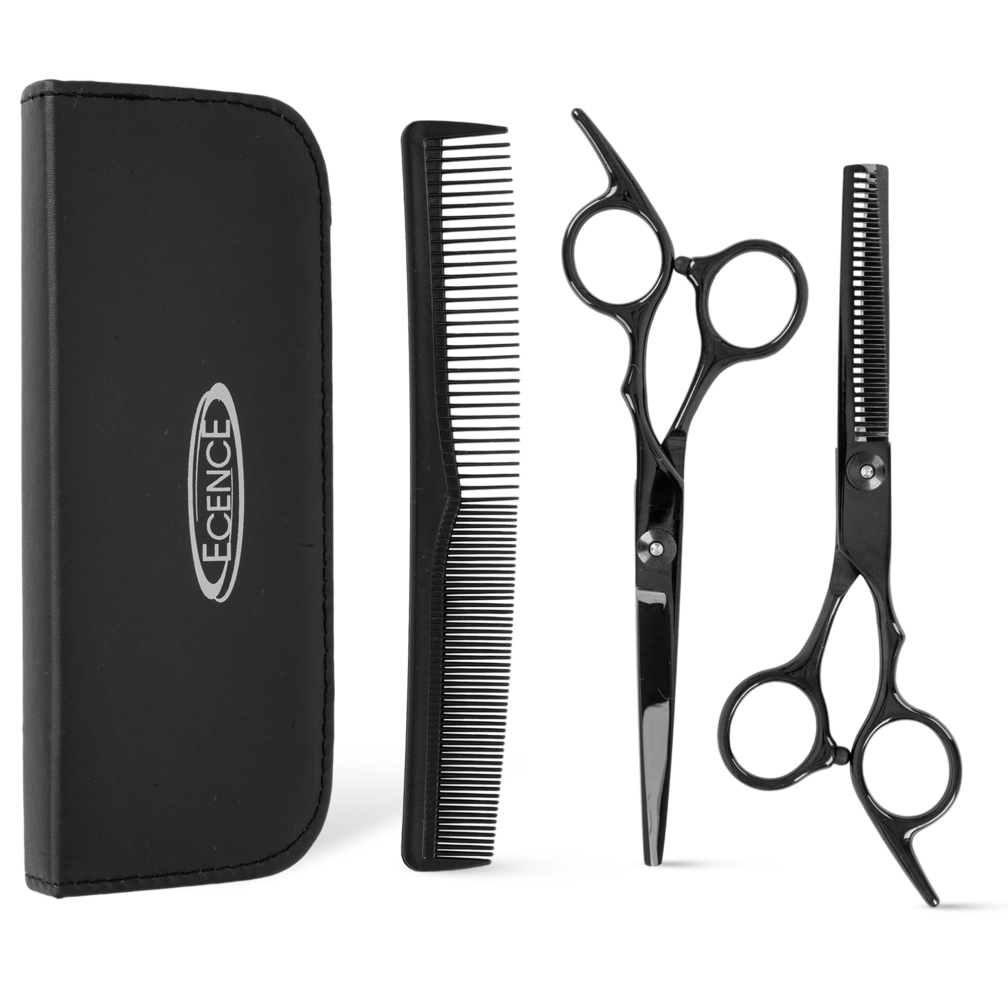 ECENCE Kit Ciseaux Coiffure Acier avec Ciseaux à Effiler Peigne et