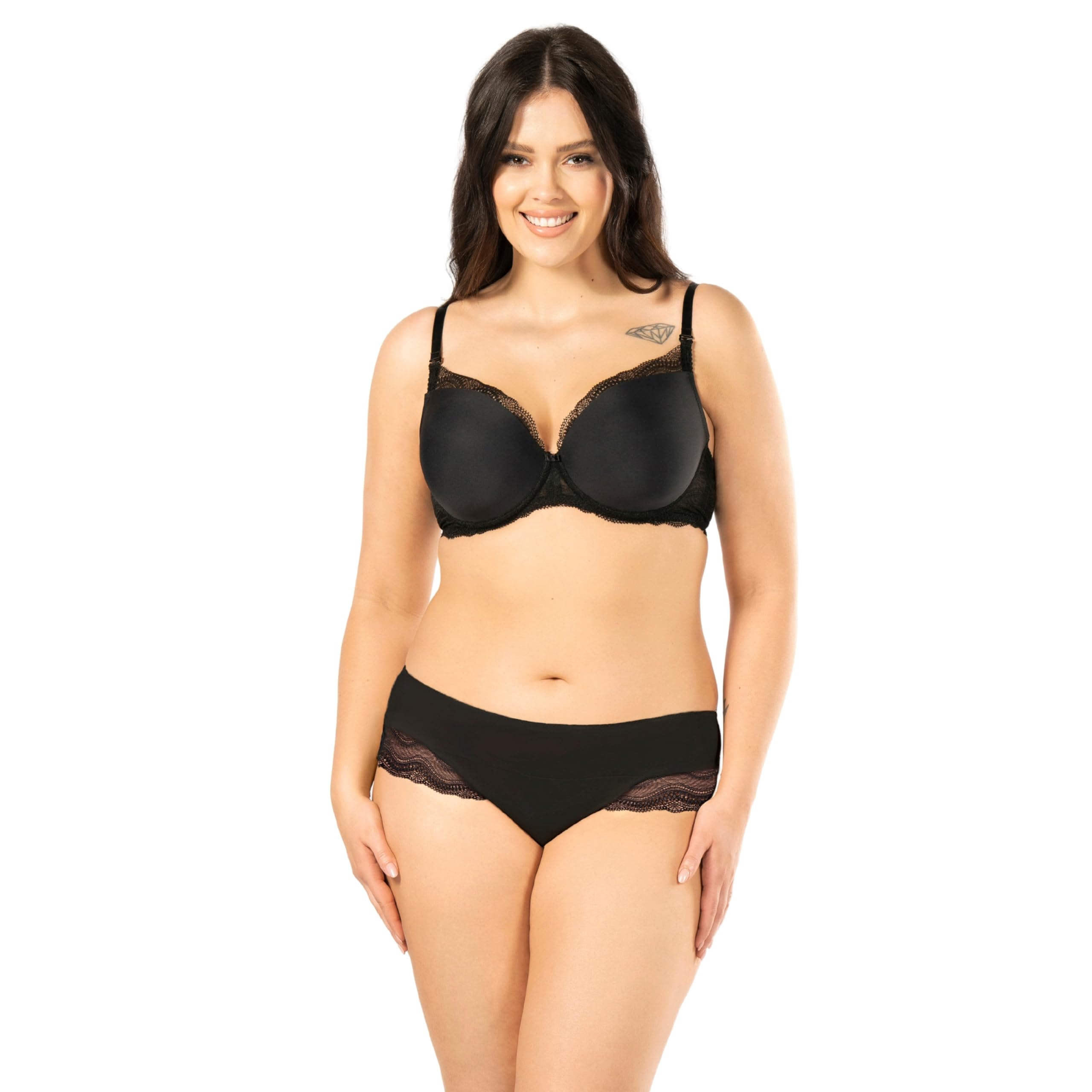 Pepite Reggiseno push-up da donna, con reggiseno liscio con ferretto in pizzo con spalline regolabili e cuscinetti push-up rimovibili, nero, Nero , 2C