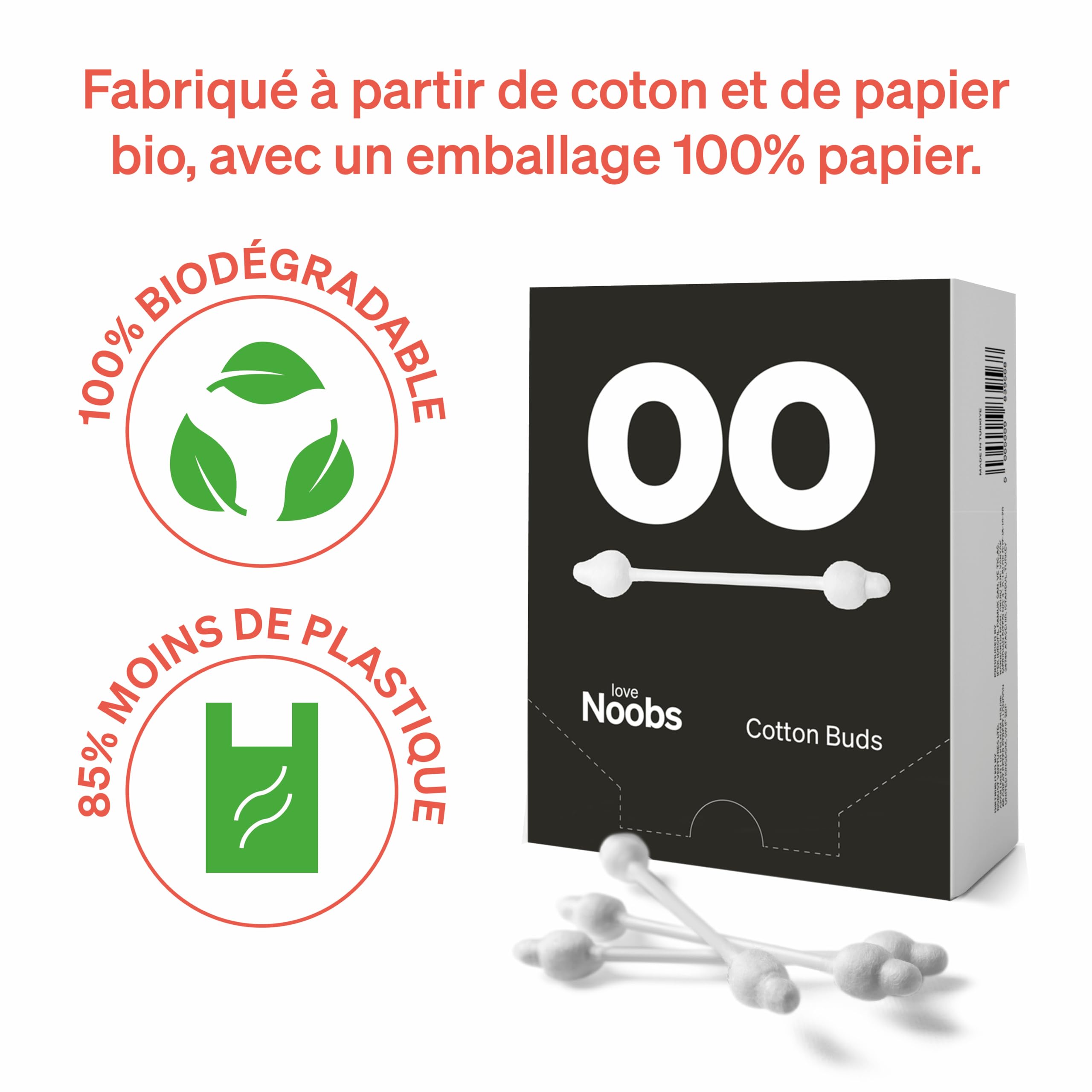 Bâtonnets de Sécurité Bébé par Love Noobs, 100% Coton-tige Bébé Biologique, 240 Pièces, Bâtonnets Doux Ultra pour les Oreilles, Coton-tige de Sécurité pour Enfants et Bébés