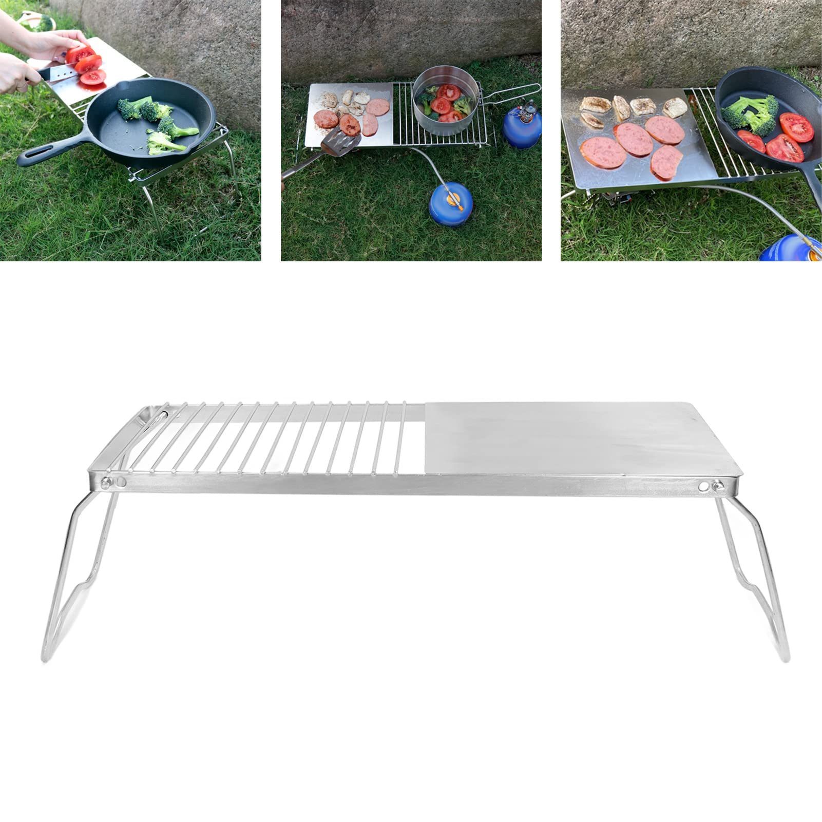 Przenośny ruszt i grill ze stali nierdzewnej – składane stojaki do gotowania na kempingu z torbą do przechowywania na świeżym powietrzu grilla piknikowego i kempingu